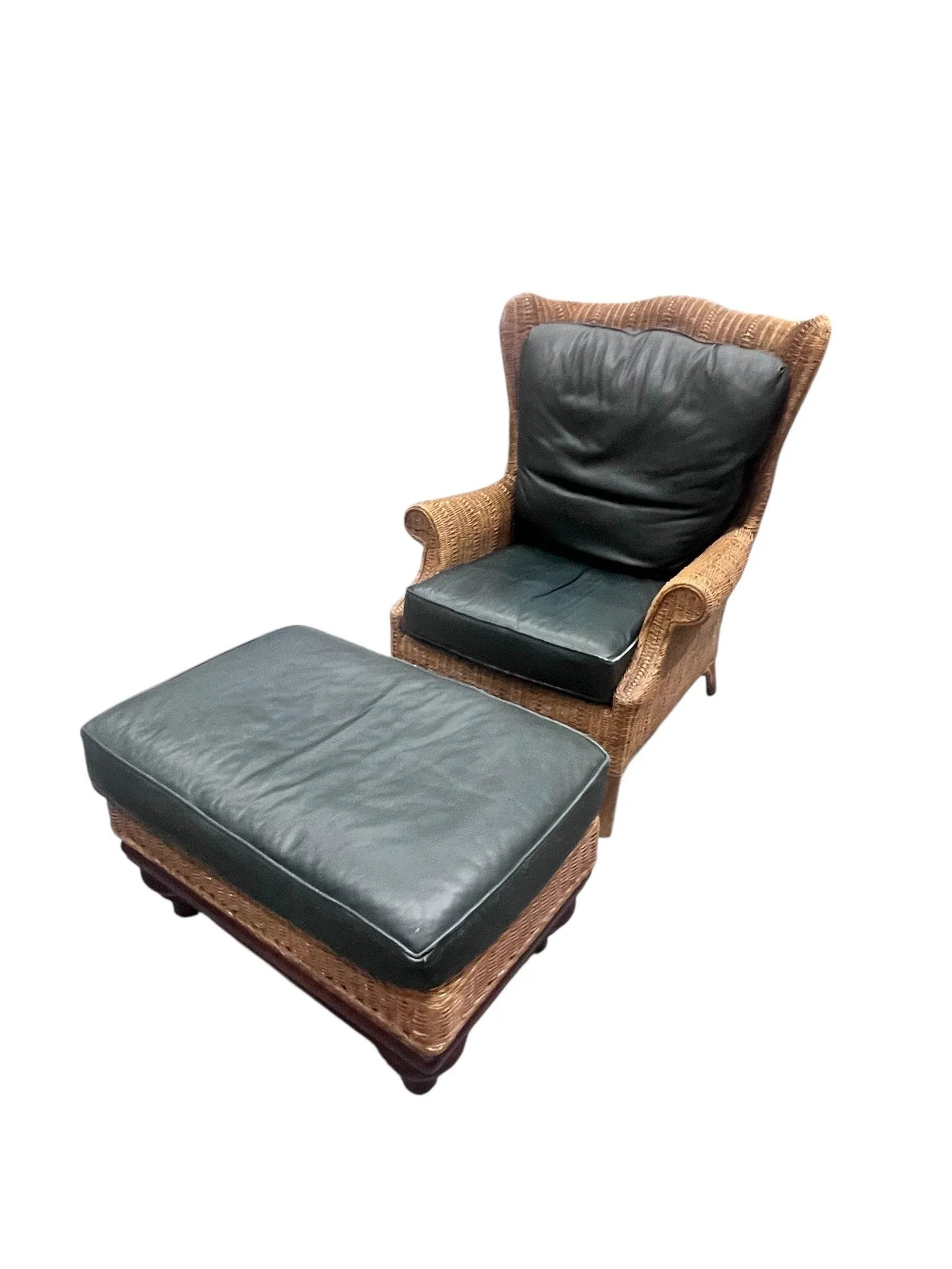 Pair of Large Wicker Wingback Chairs With Ottoman by Henry Link for Lexington Furniture 1972 - 4