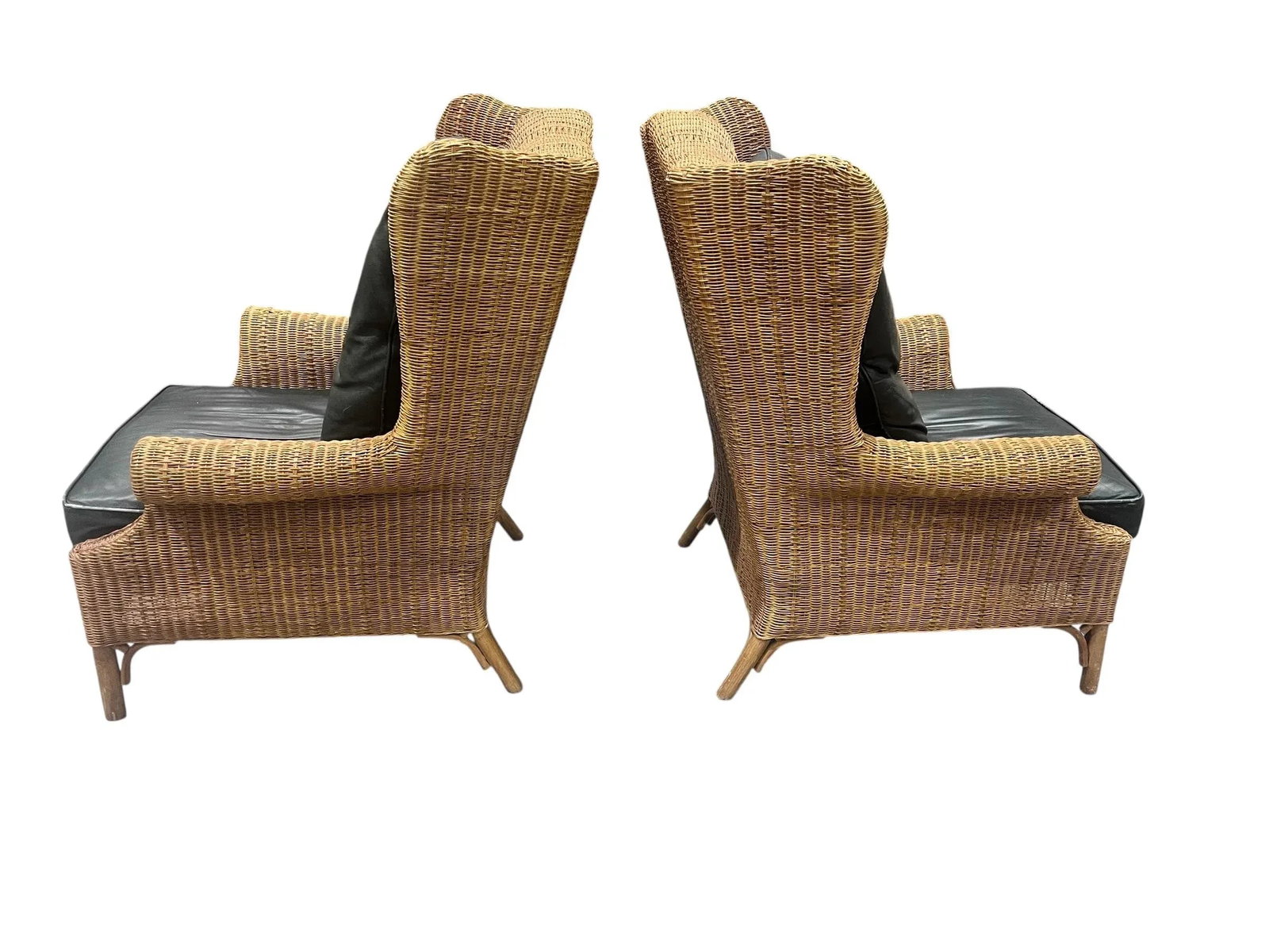 Pair of Large Wicker Wingback Chairs With Ottoman by Henry Link for Lexington Furniture 1972 - 5