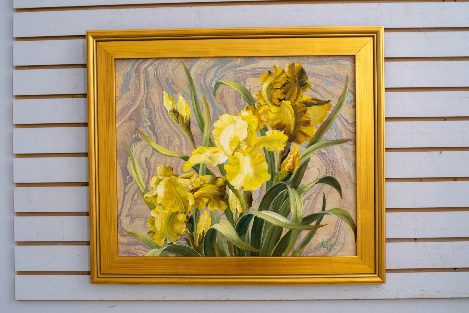 Abstract Still Life Yellow Flowers Oil on Canvas Painting Signed Kip - 2
