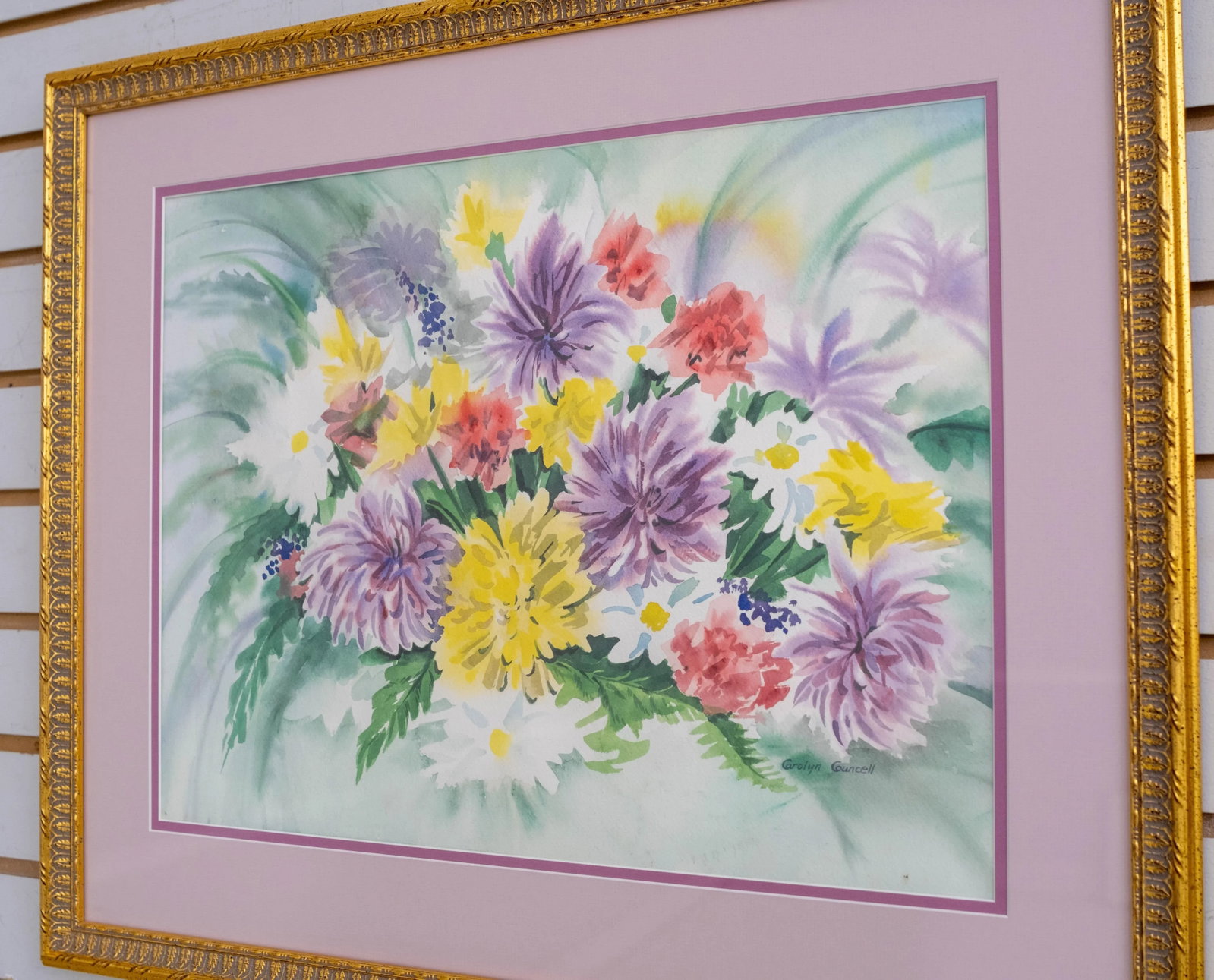 Abstract Flower Arrangement Watercolor Painting Signed Carolyn Councell - 2