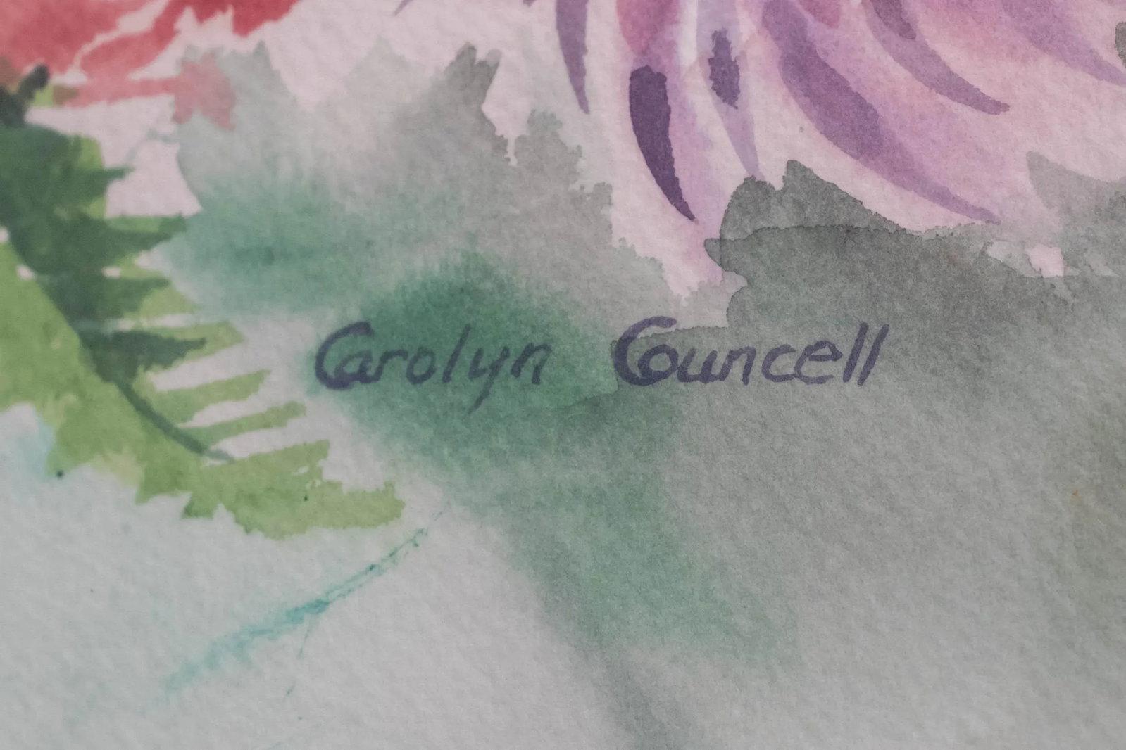 Abstract Flower Arrangement Watercolor Painting Signed Carolyn Councell - 3