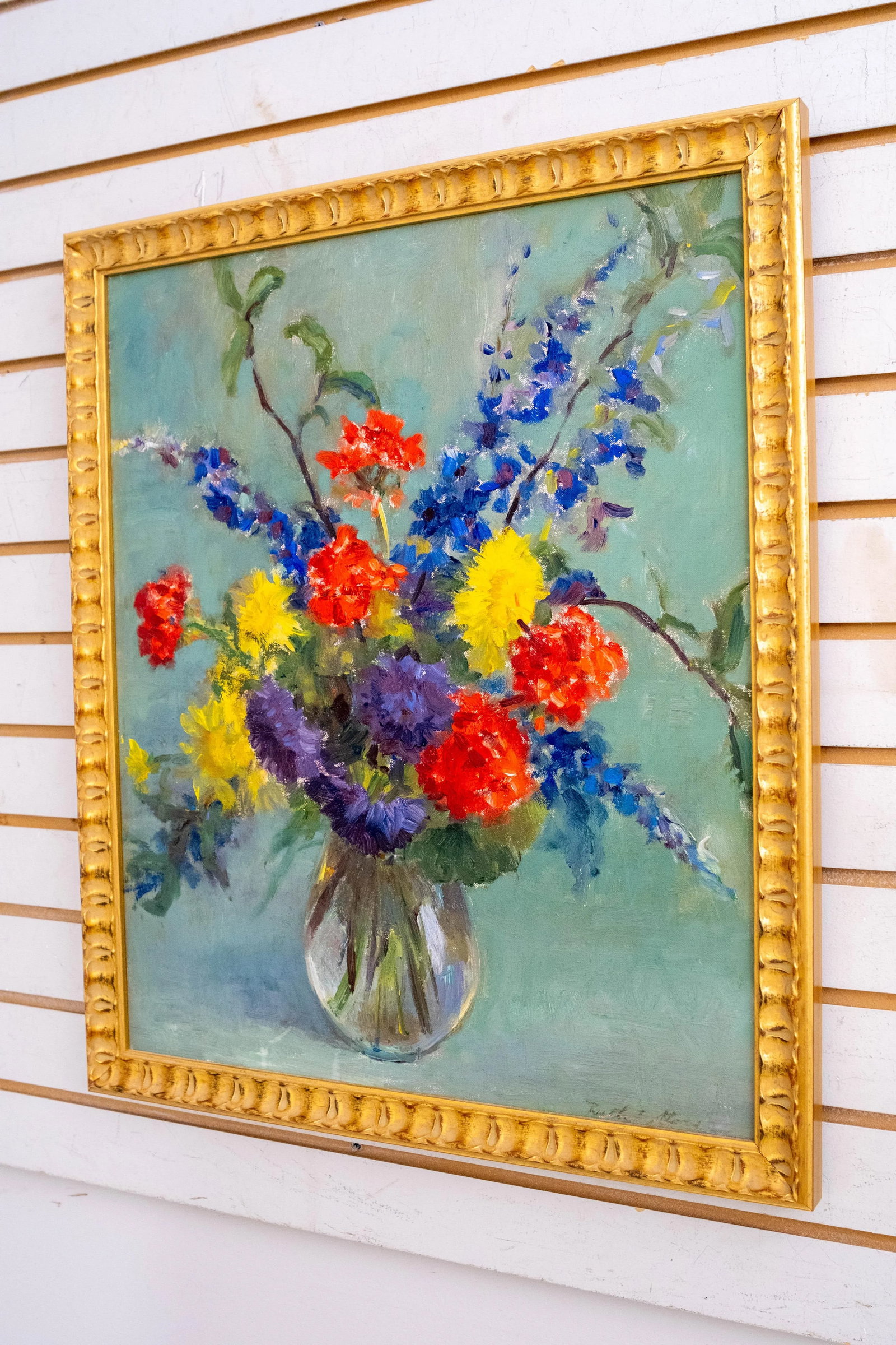 Abstract Still Life Flowers in Vase Oil Painting Signed - 2
