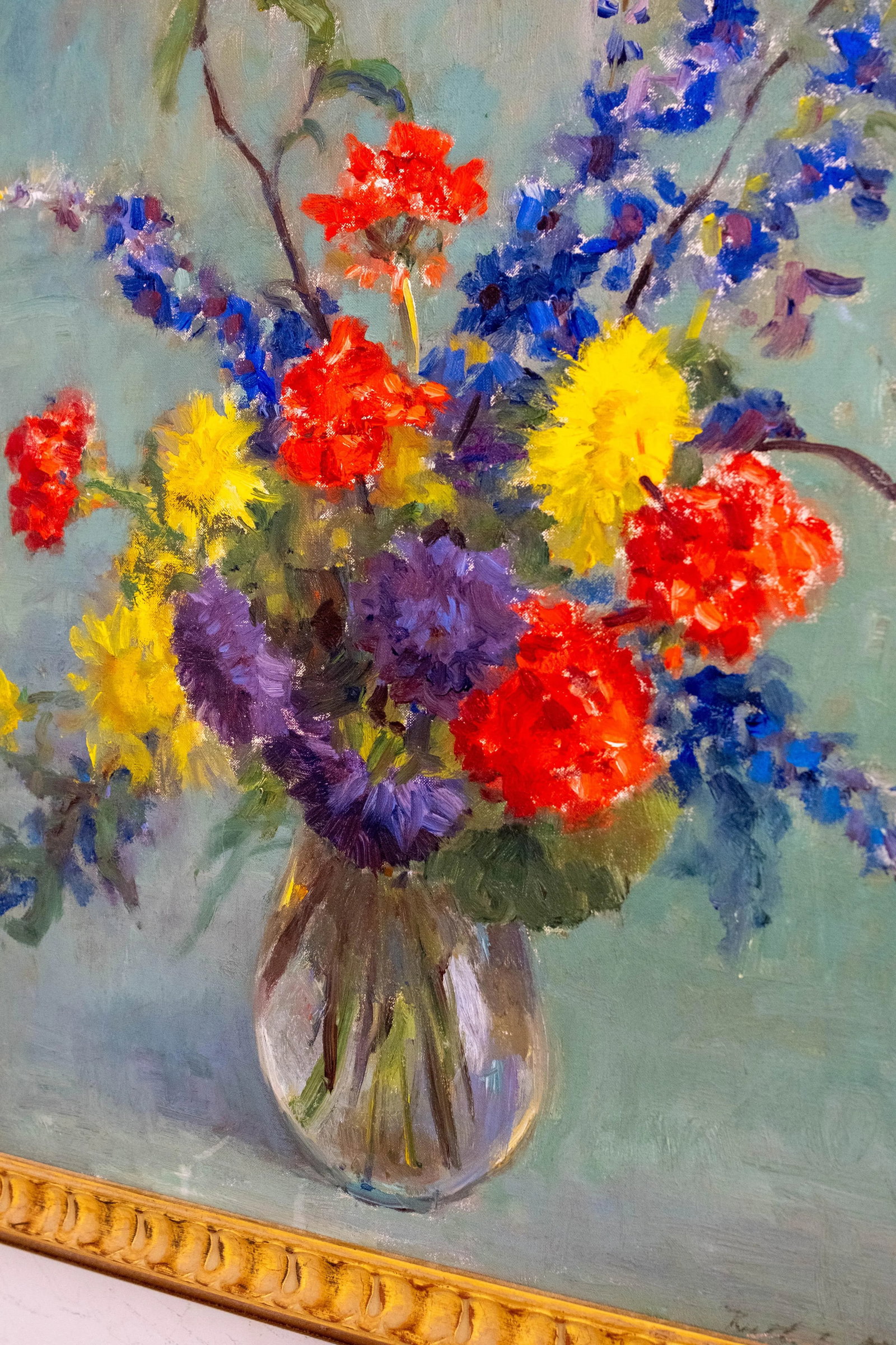 Abstract Still Life Flowers in Vase Oil Painting Signed - 7