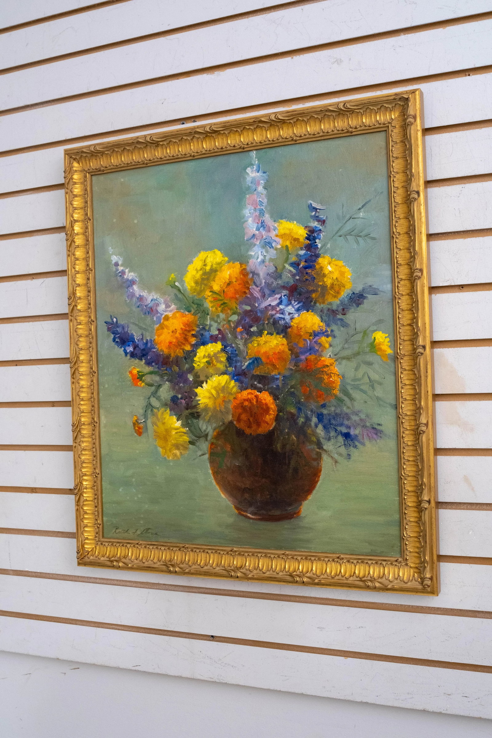 Abstract Still Life Flowers in Vase Oil Painting Artist Signed - 2
