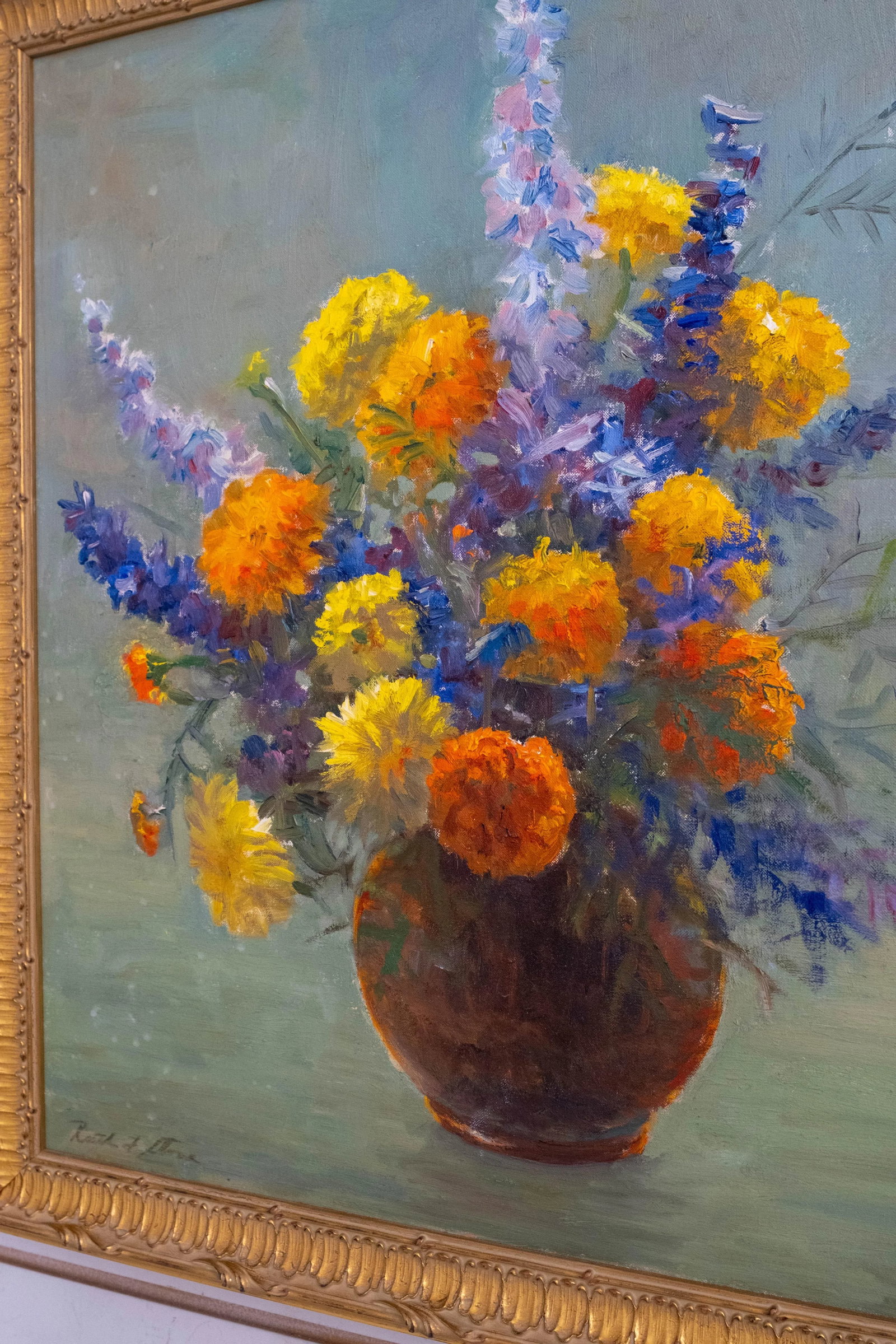 Abstract Still Life Flowers in Vase Oil Painting Artist Signed - 3