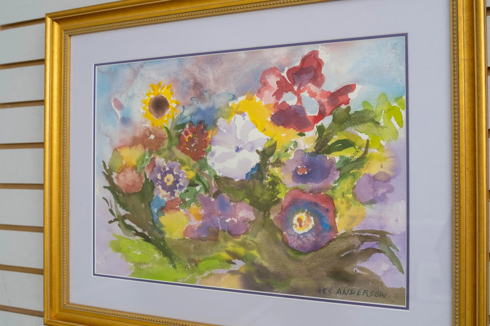 Abstract Still Life Flowers Watercolor Painting Signed Les Anderson - 2