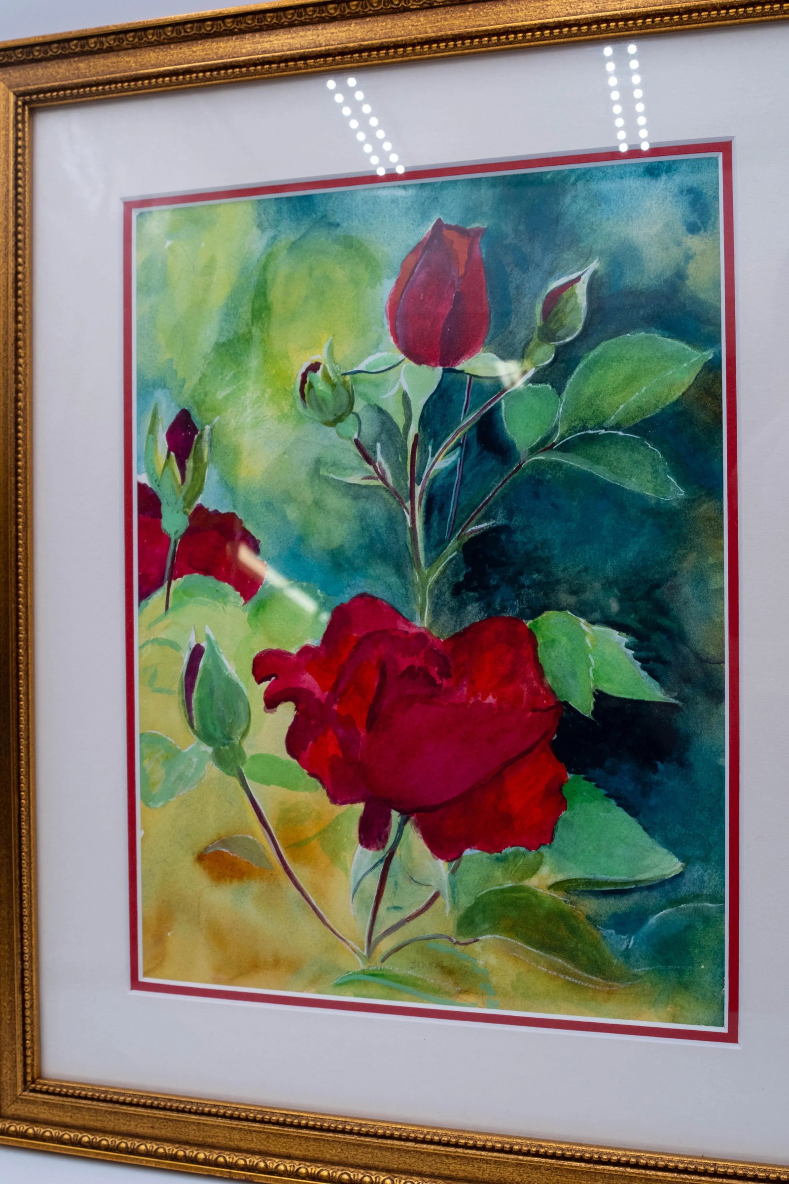 Framed Flower Watercolor Art "June Roses" - 2