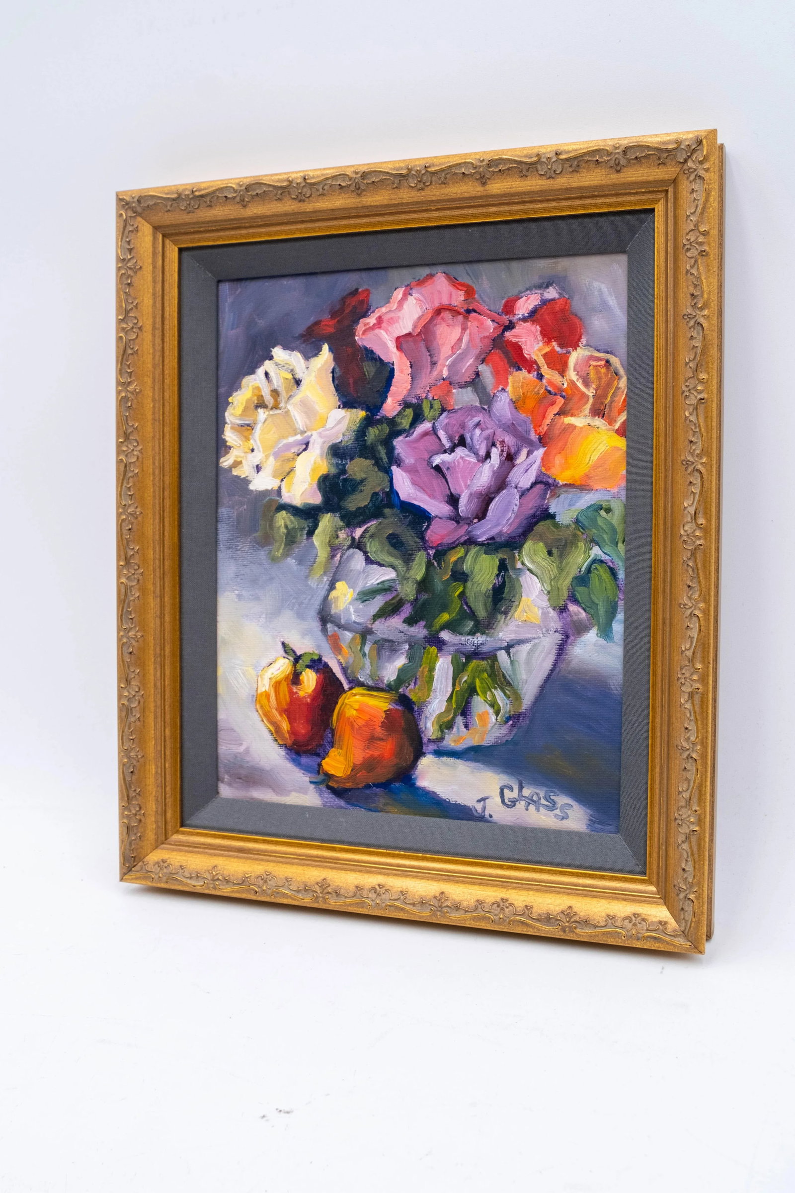 Pair Nancy Barch and J Glass Fruit & Flower Still Life Oil Paintings Artist Signed - 3