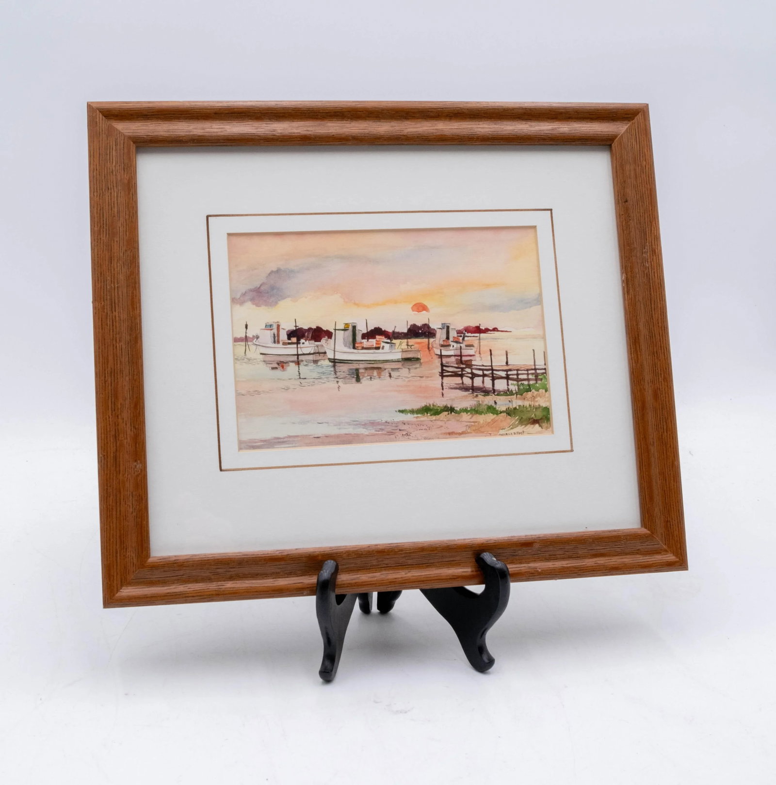Pair of Nautical Watercolor Fishing Boat Paintings Signed George D Post - 2