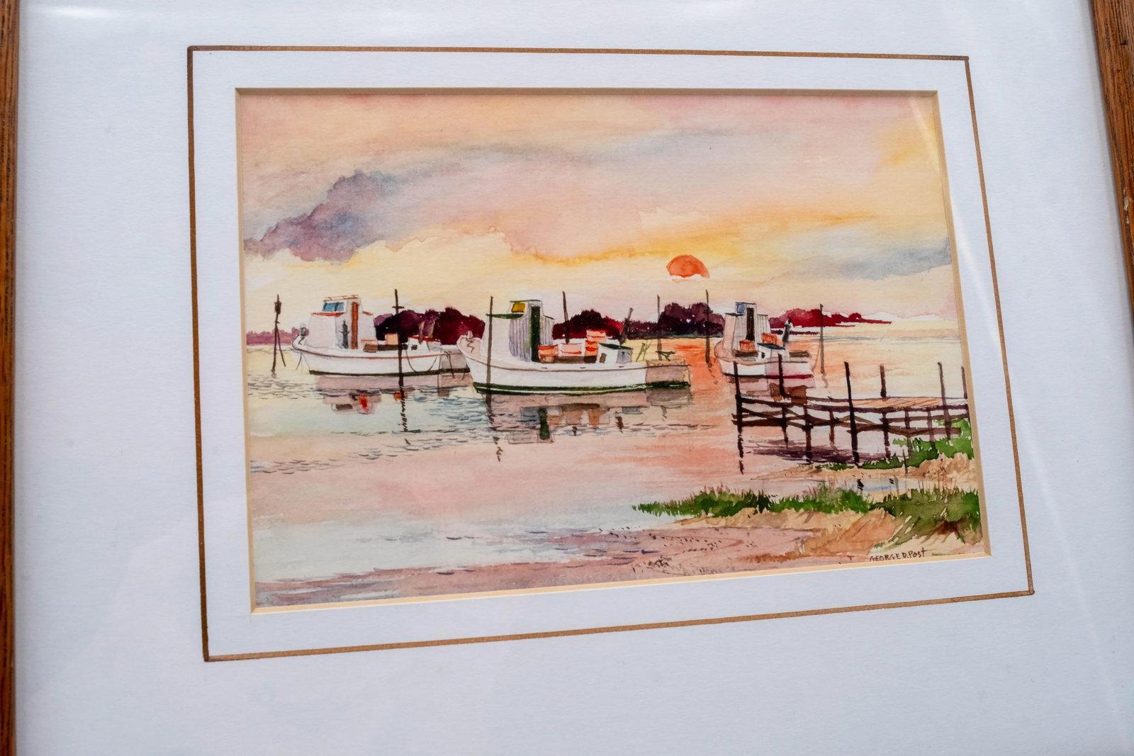 Pair of Nautical Watercolor Fishing Boat Paintings Signed George D Post - 5