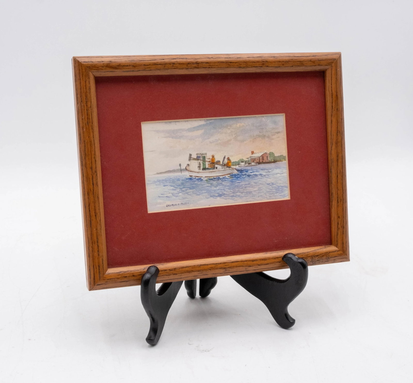 Pair of Nautical Watercolor Fishing Boat Channel Marker Paintings Signed George D Post - 2