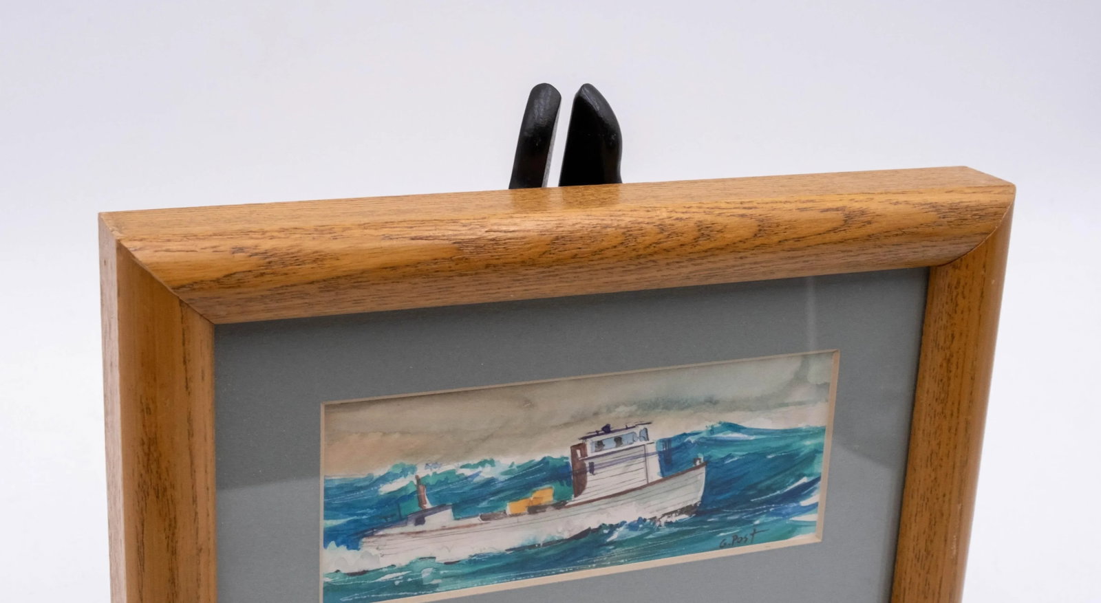 Pair of Nautical Watercolor Paintings Fishing Boats Fishermen Signed George D Post - 3