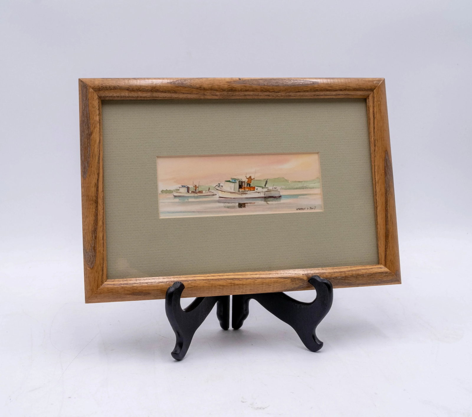 Pair of Nautical Watercolor Paintings Fishing Boats Fishermen Signed George D Post - 4