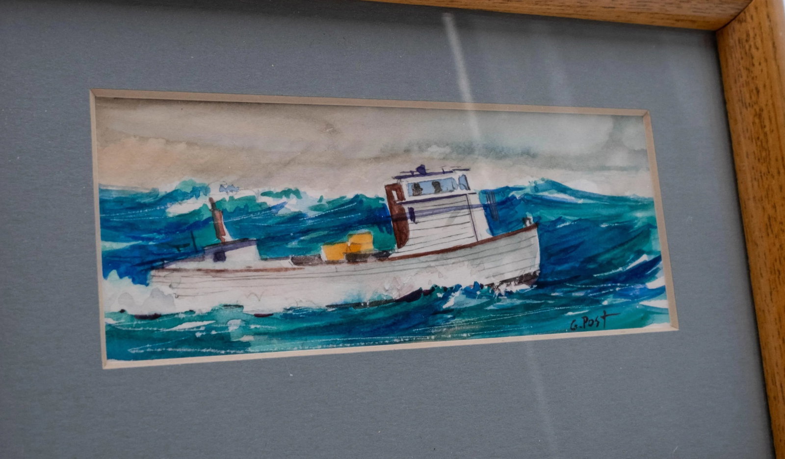 Pair of Nautical Watercolor Paintings Fishing Boats Fishermen Signed George D Post - 8
