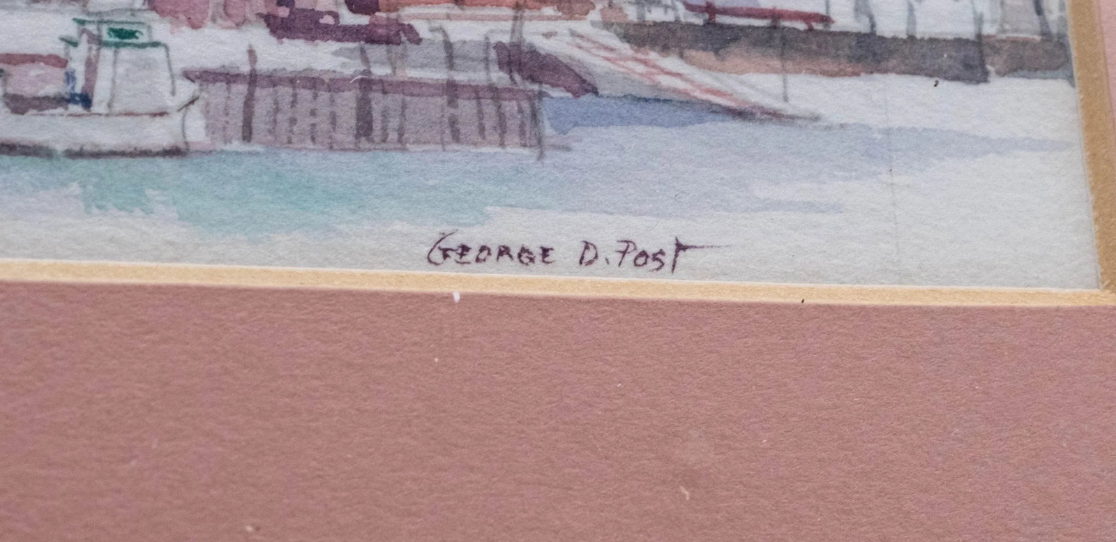 Pair of Nautical Watercolor Boat Yard Sailboat Paintings Signed George D Post - 4