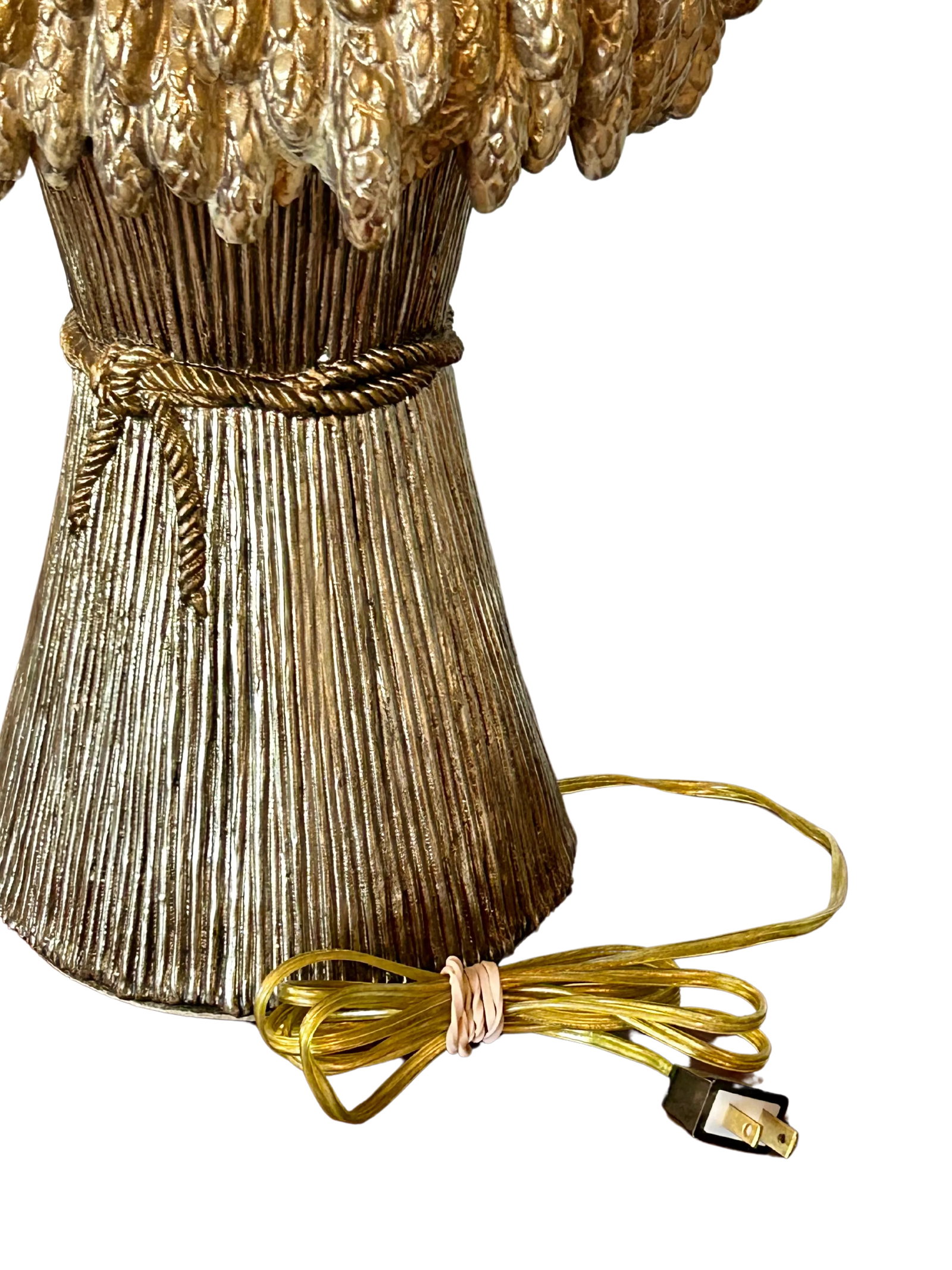 Vintage Thomas Blakemore Sheath of Wheat Figural Gold Lamp With Original Shade - 5