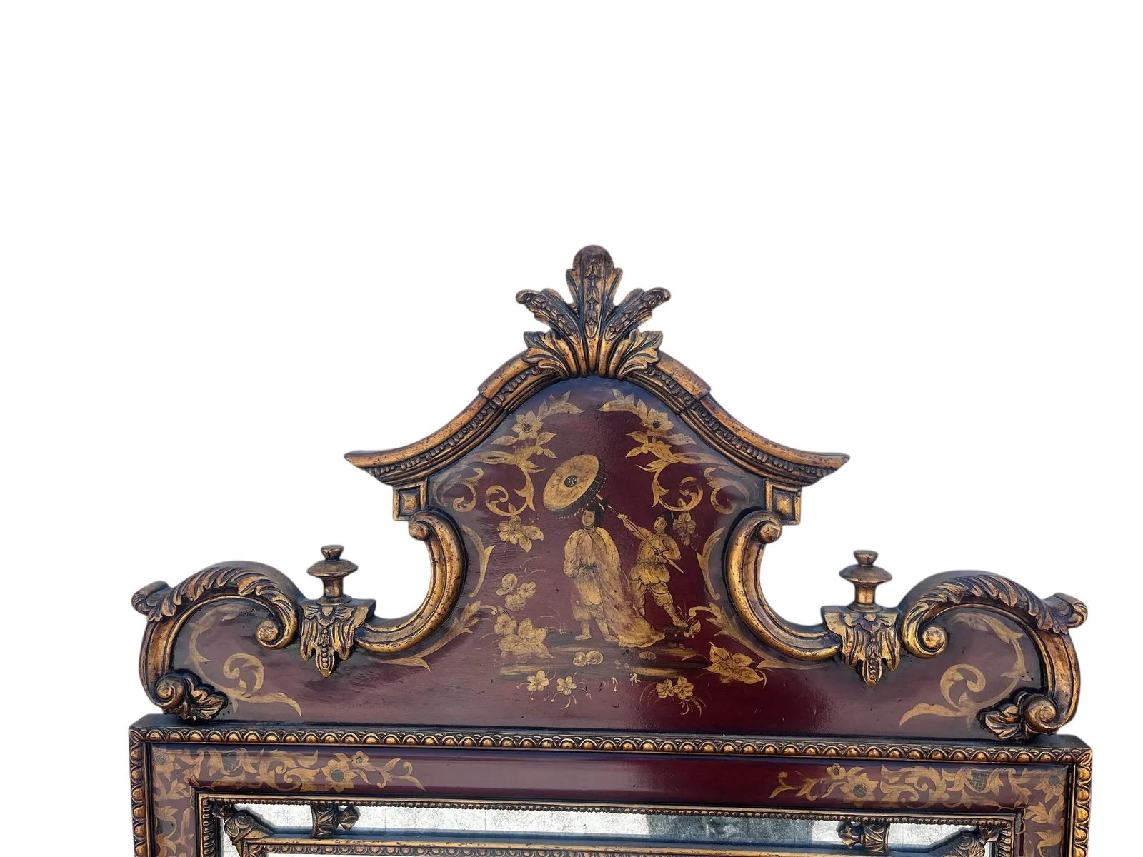 Large 1980s Statement Mirror Red Chinoiserie Style Gilt Carved Wall Mirror - 6
