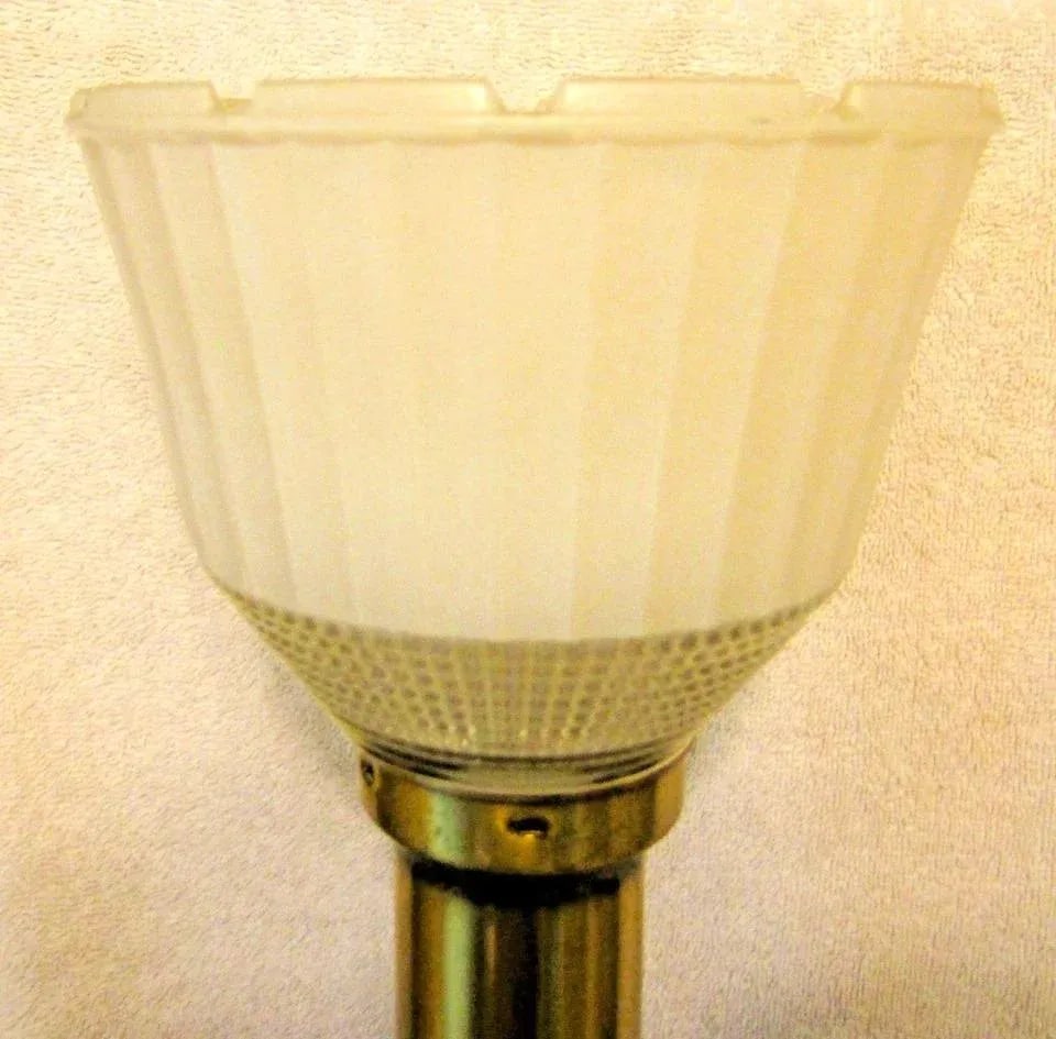 Vintage Pair Reticulated Three Ball Tall Buffet Table Lamps Milk Glass Shades Attributed to Stiffel - 2