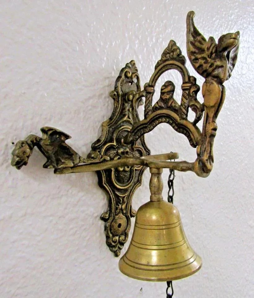 Antique Monastery Call to Prayer Wall Bell With Chain Handle Ringer - 2
