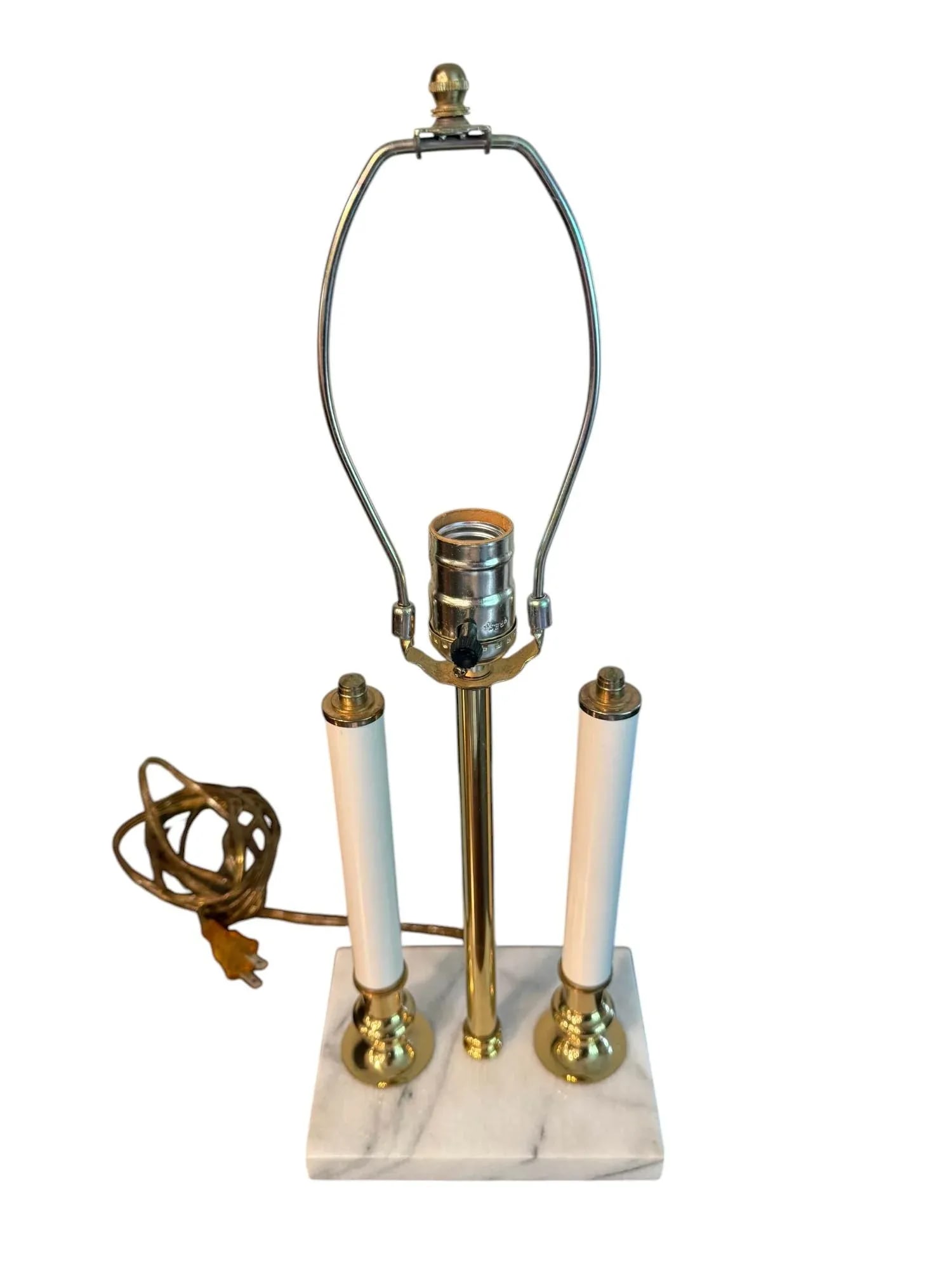 Late 20th Century Vintage Bouillotte Lamp With White Marble Base - One Light, Two Pillars - 2