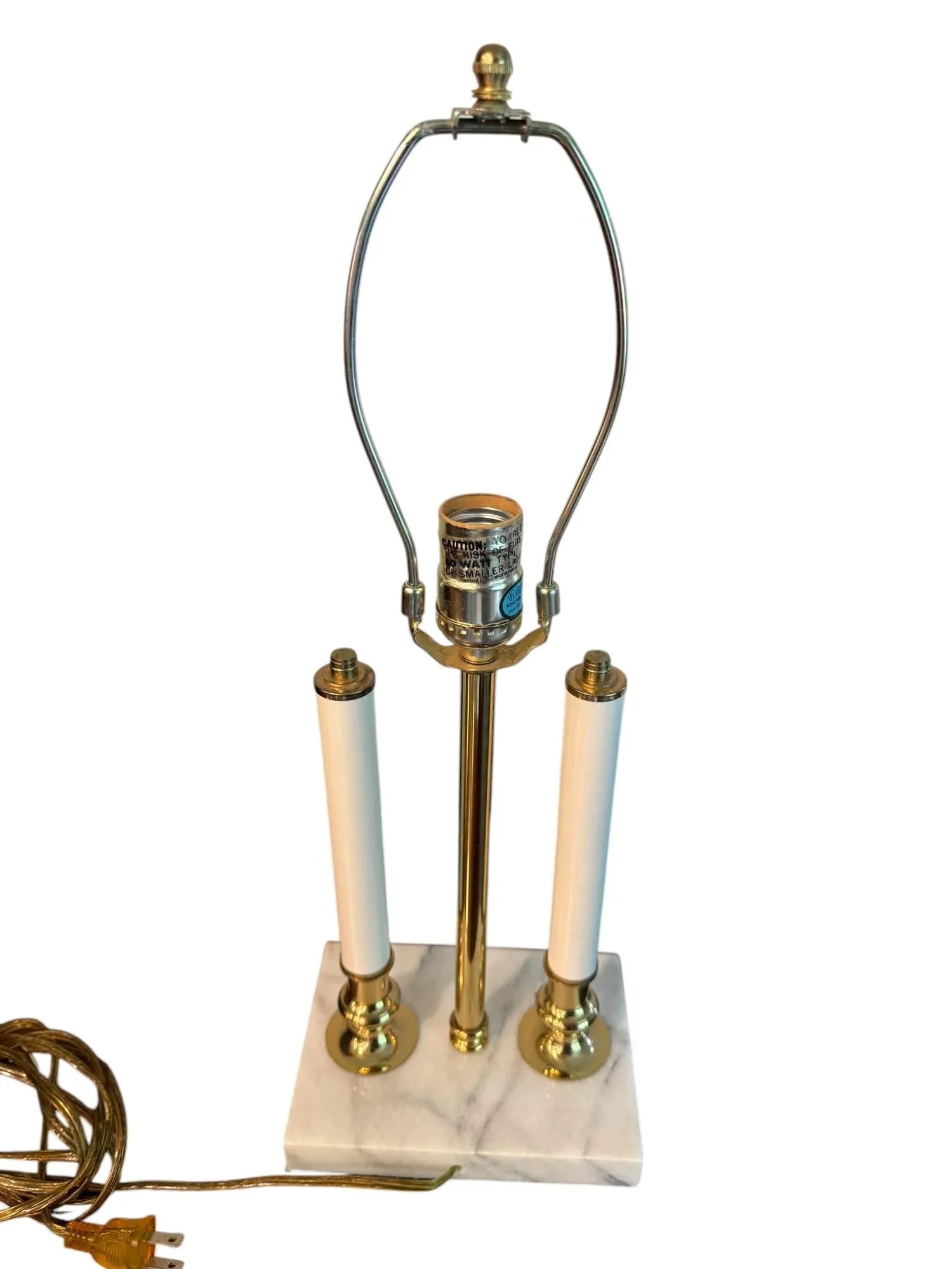Late 20th Century Vintage Bouillotte Lamp With White Marble Base - One Light, Two Pillars - 3