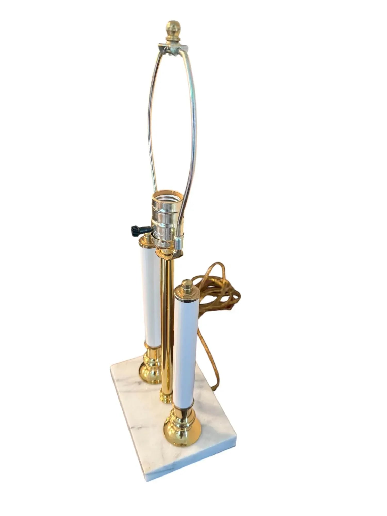 Late 20th Century Vintage Bouillotte Lamp With White Marble Base - One Light, Two Pillars - 4
