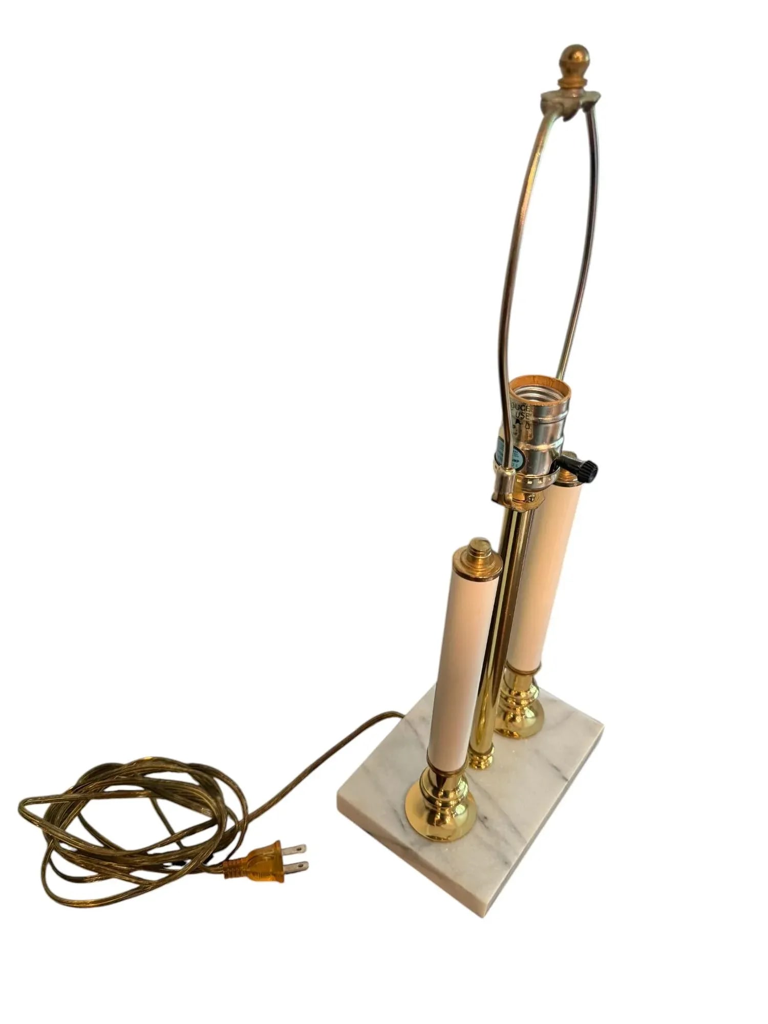 Late 20th Century Vintage Bouillotte Lamp With White Marble Base - One Light, Two Pillars - 5