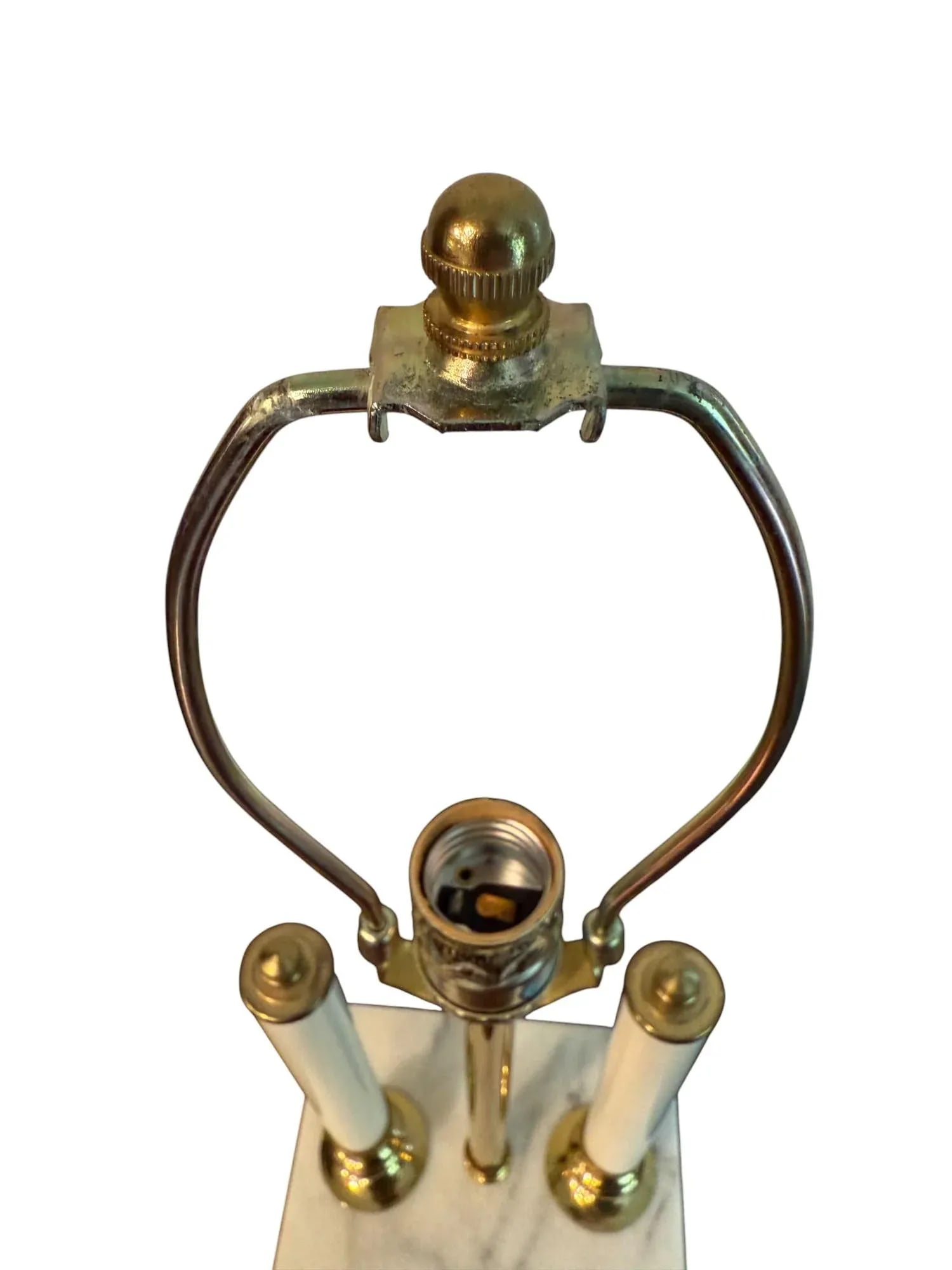 Late 20th Century Vintage Bouillotte Lamp With White Marble Base - One Light, Two Pillars - 6
