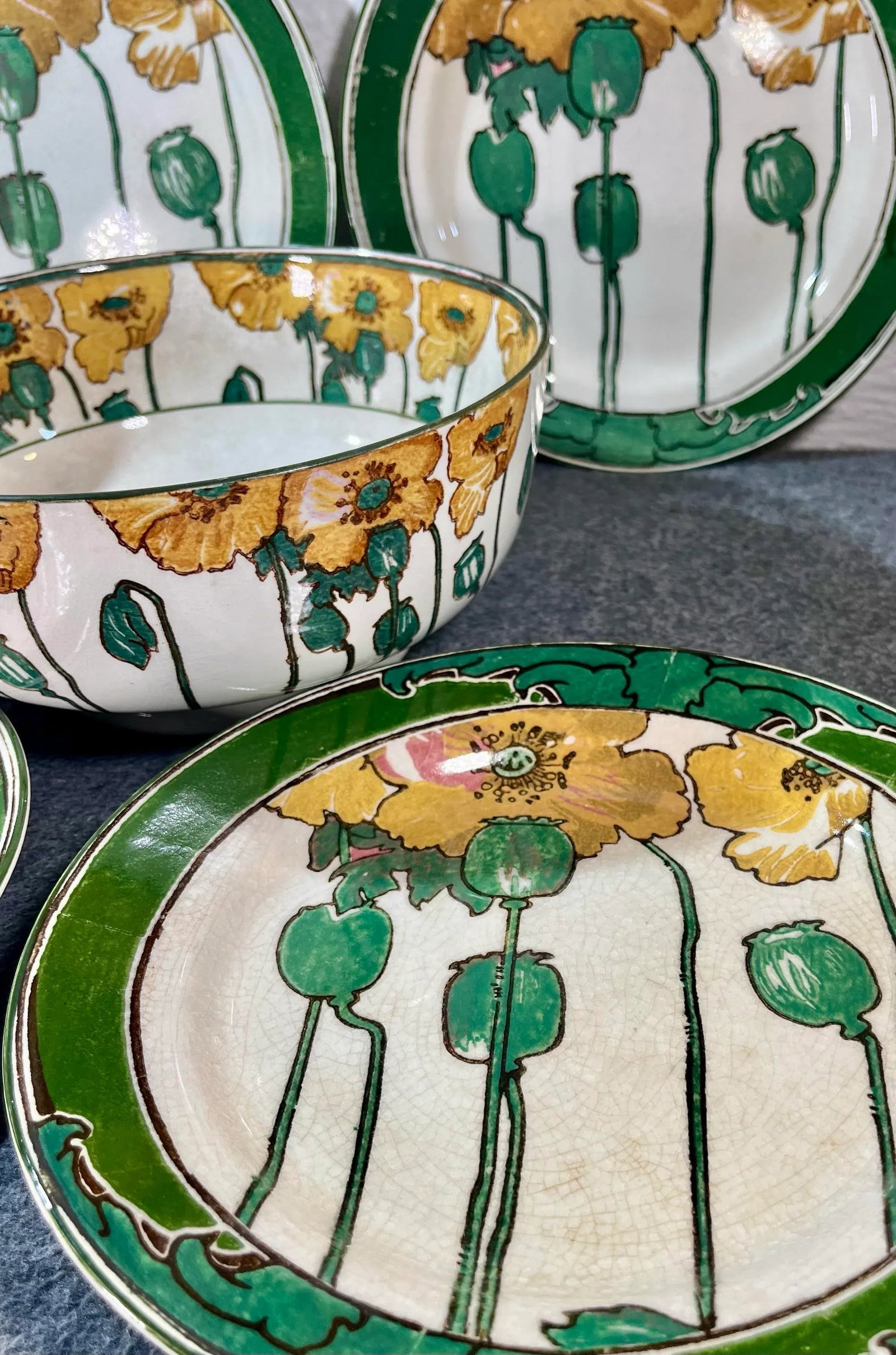 Antique Royal Doulton Poppy Footed Bowl & Plates - Set of 5 - 4