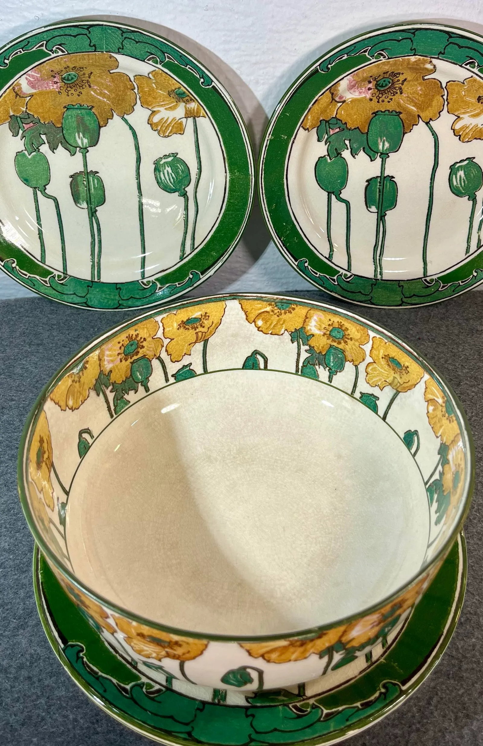 Antique Royal Doulton Poppy Footed Bowl & Plates - Set of 5 - 5