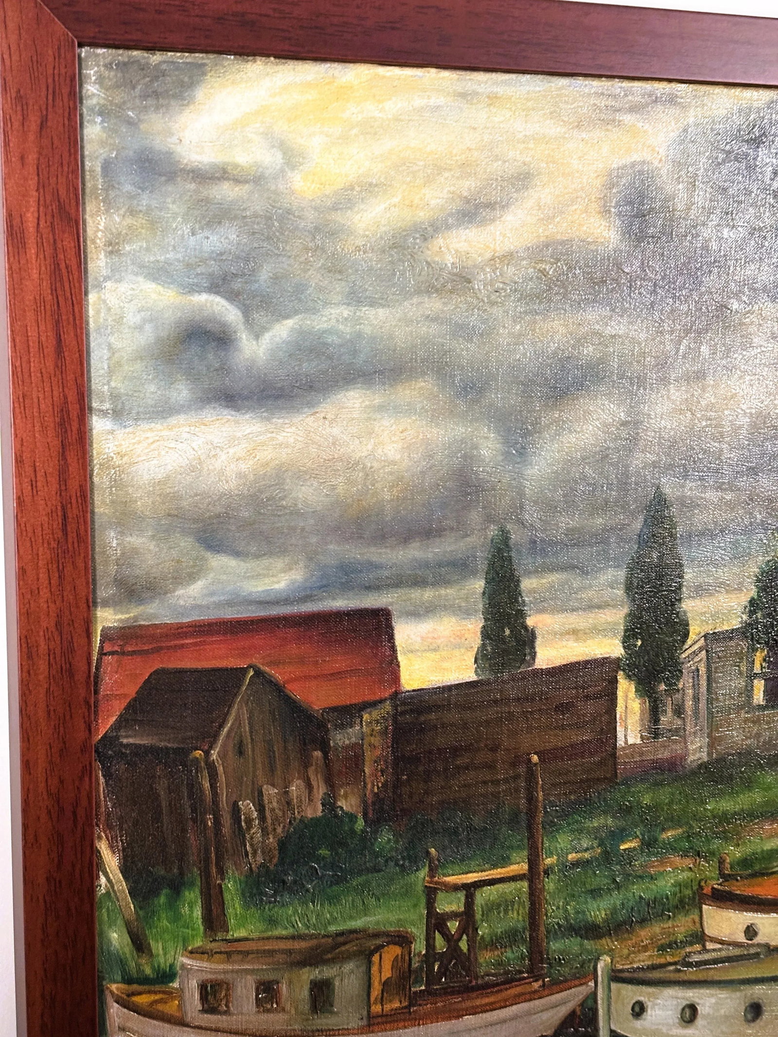"Harbor Scene" by Rosario Gerbino--Antique Oil on Canvas - 2