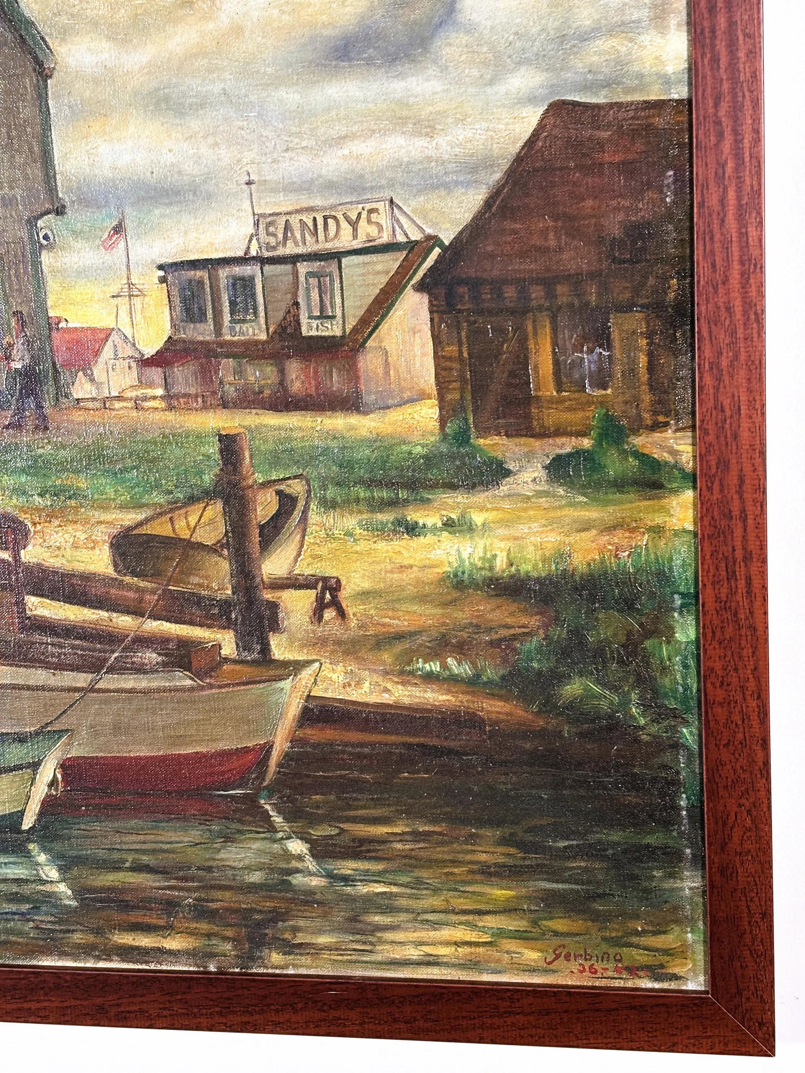 "Harbor Scene" by Rosario Gerbino--Antique Oil on Canvas - 3