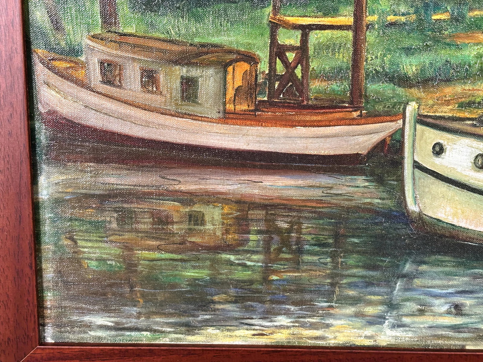 "Harbor Scene" by Rosario Gerbino--Antique Oil on Canvas - 4