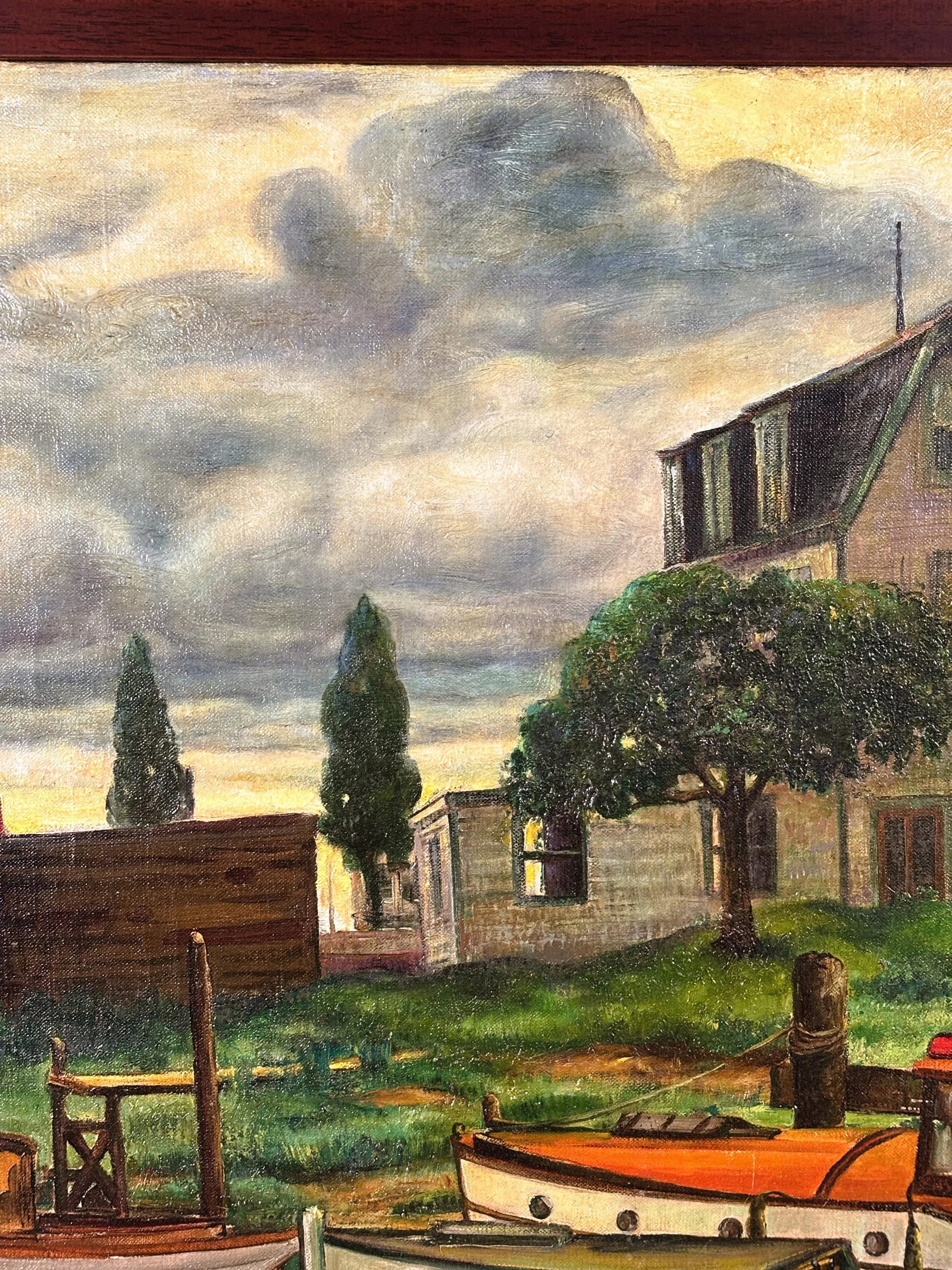 "Harbor Scene" by Rosario Gerbino--Antique Oil on Canvas - 5