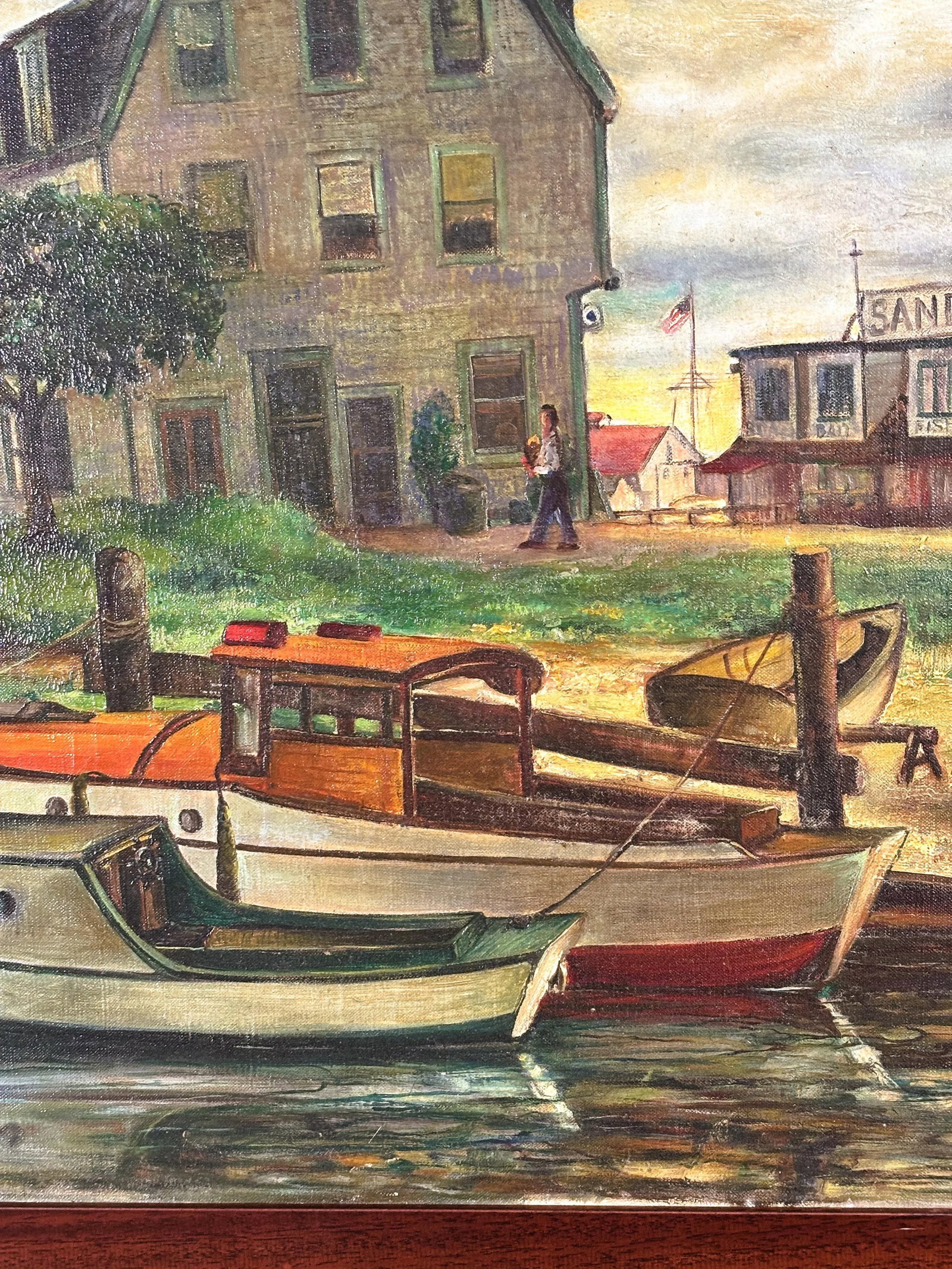 "Harbor Scene" by Rosario Gerbino--Antique Oil on Canvas - 8