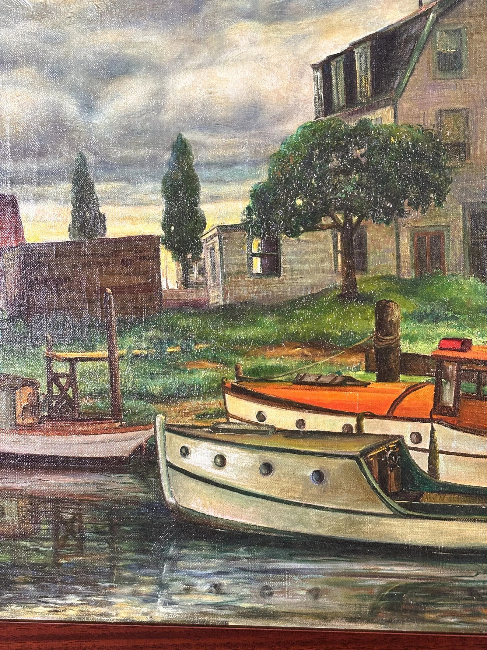 "Harbor Scene" by Rosario Gerbino--Antique Oil on Canvas - 9