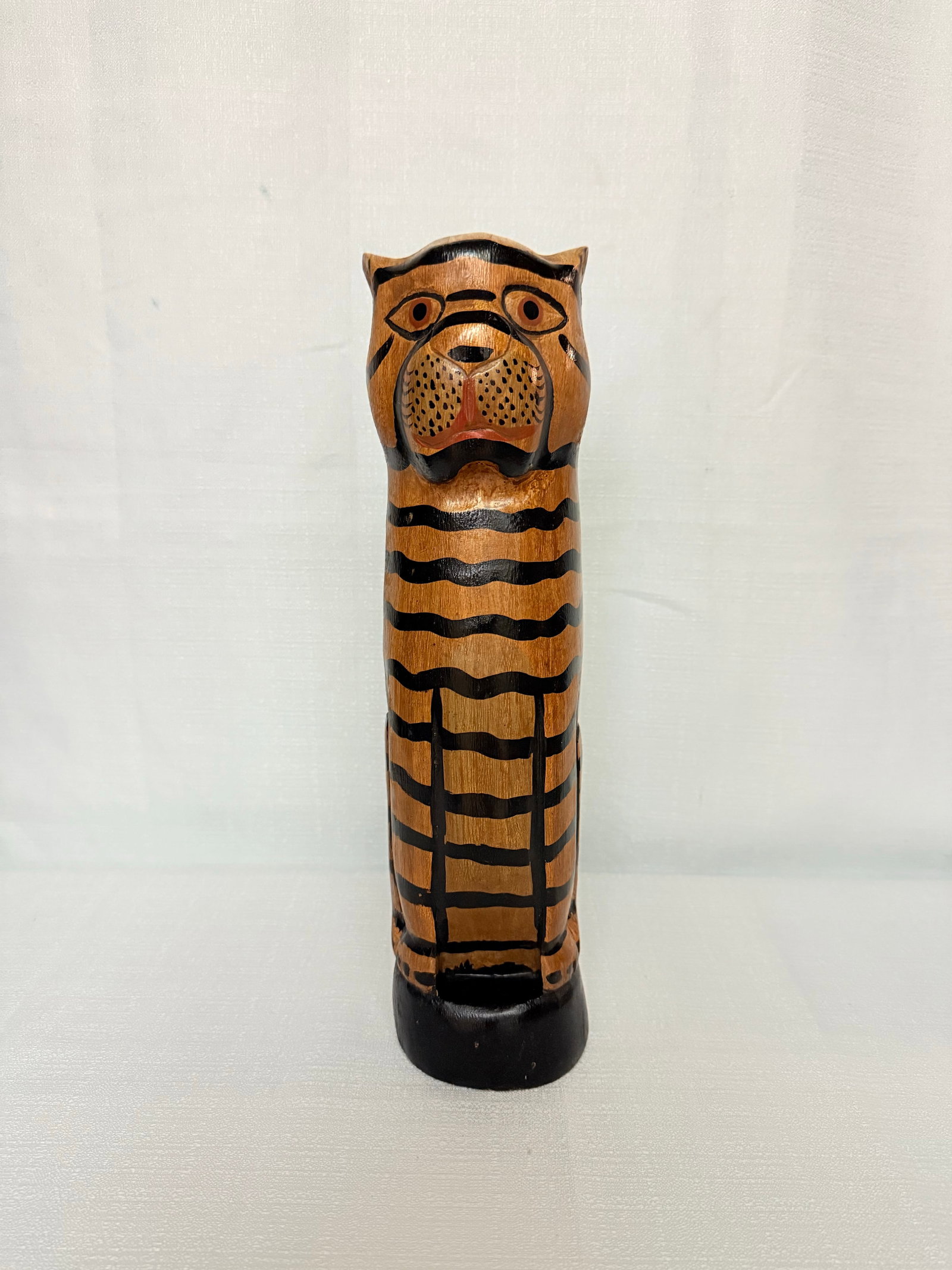 1960s Hand-Carved Folk Art Wooden Tiger Cat by Turtle and Crane - Mid-Century Primitive Whimsy - 8