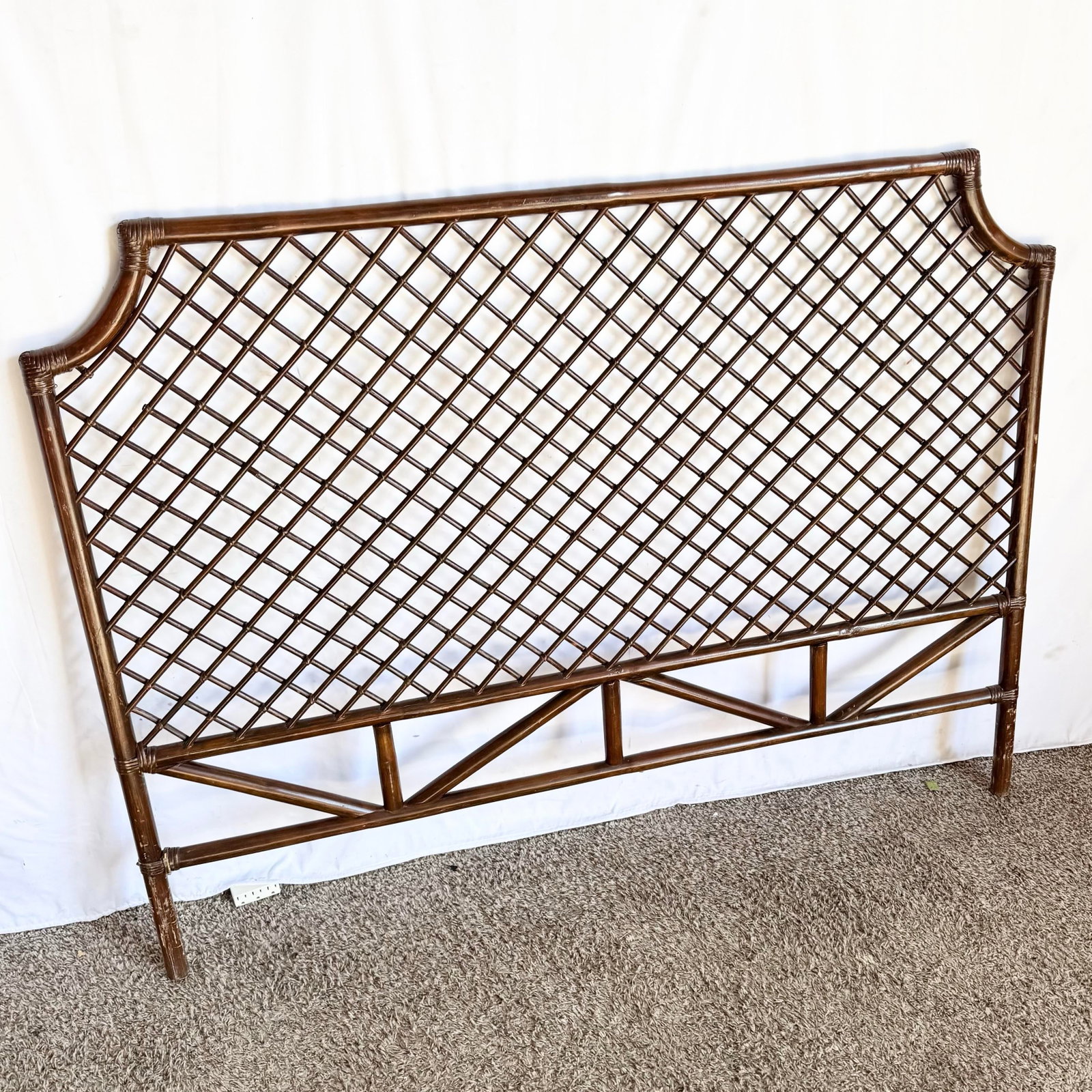 Vintage Boho Chic Rattan Queen Size Headboard - 2