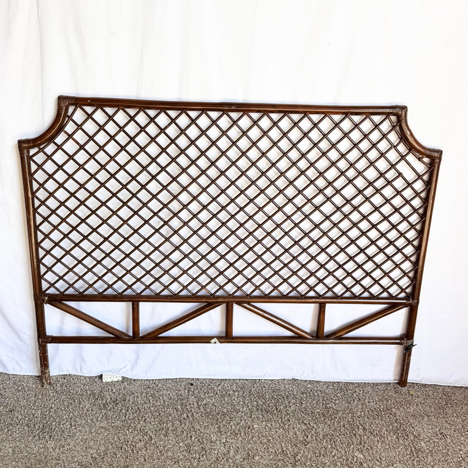 Vintage Boho Chic Rattan Queen Size Headboard - 4