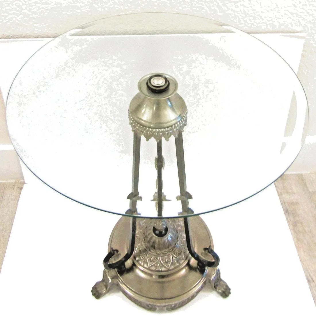 Gorgeous Verdi Gris Circular Neoclassical Italian Gueridons Glass Top Table - 2