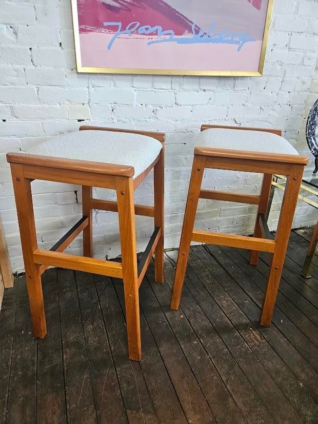 Pair of Danish Modern Attributed to J.l. Moller Bar Stools - 4