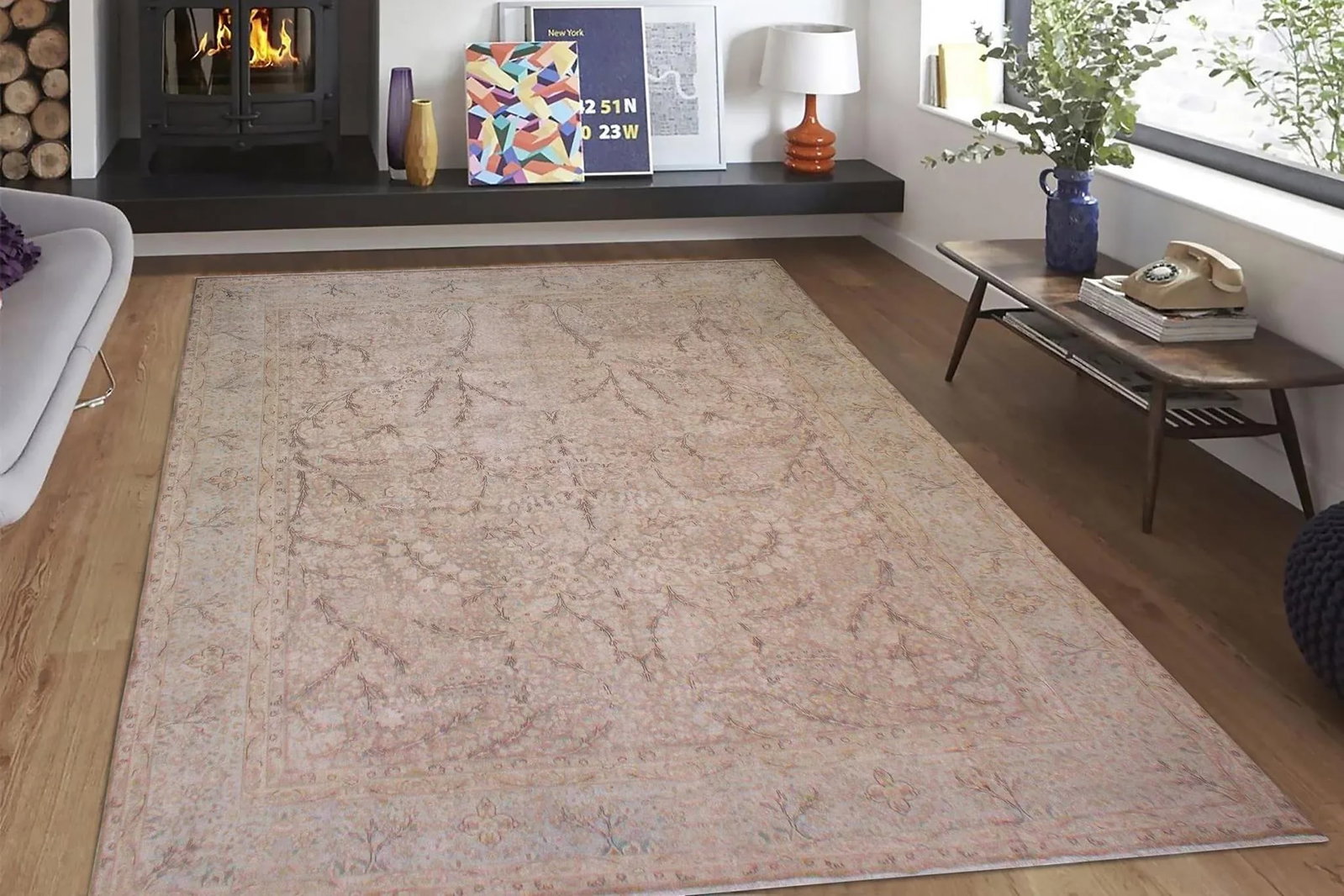 1980s 1980s Distressed Tan/Blue Wool Rug - 2