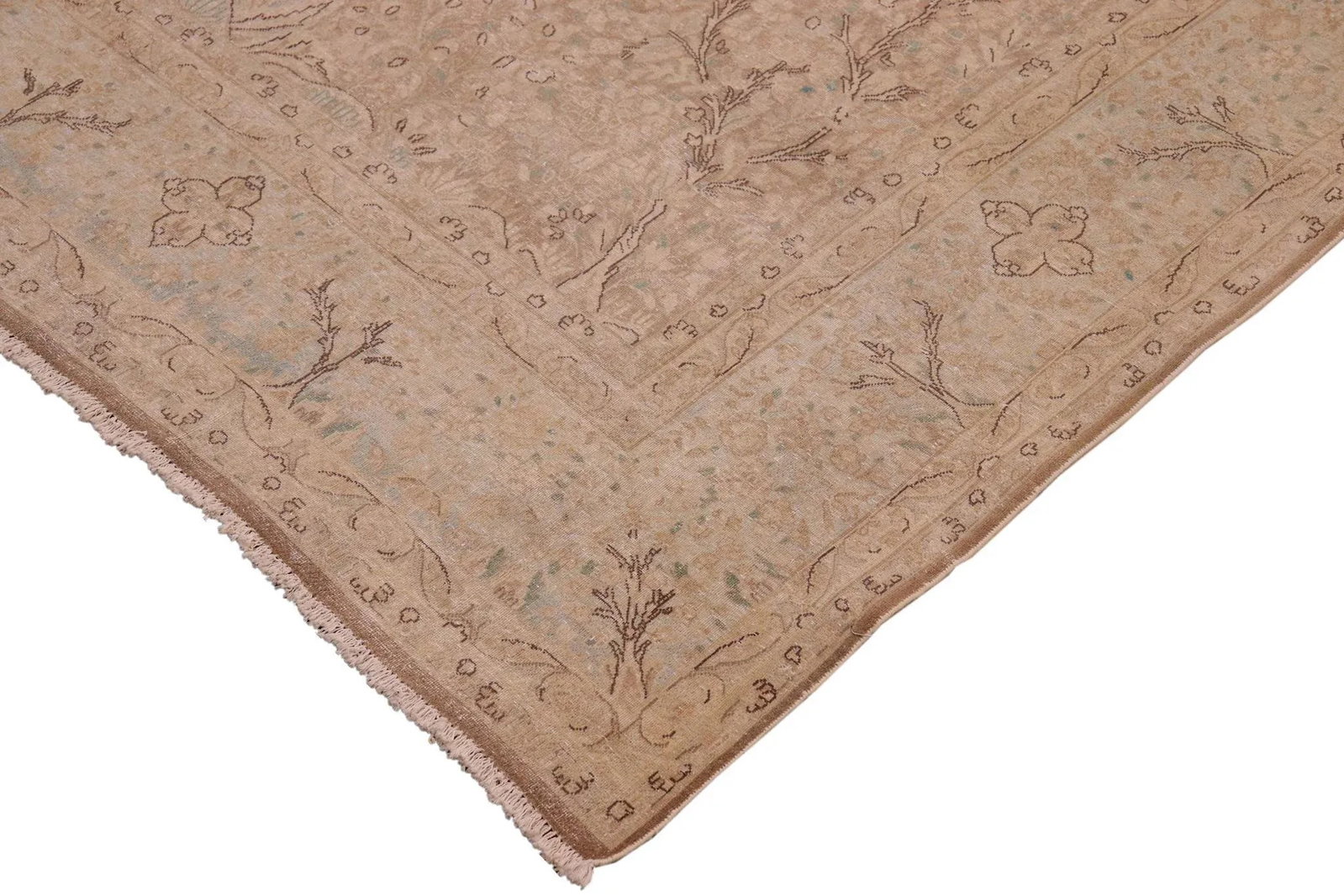 1980s 1980s Distressed Tan/Blue Wool Rug - 4