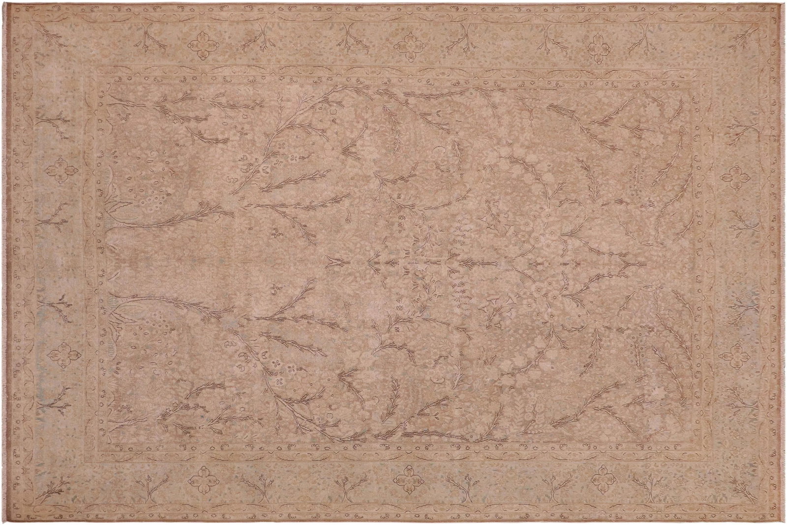 1980s 1980s Distressed Tan/Blue Wool Rug - 9