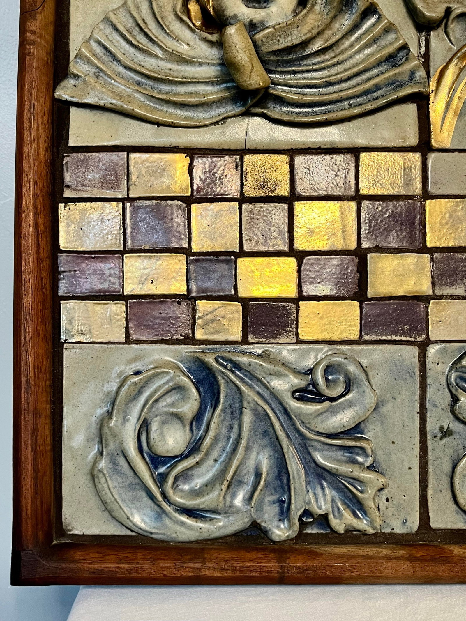 Vintage Italian Cherub Relief Wall Panel - Gilt Mosaic Tile, Hollywood Regency Neoclassical Wall Art - 5