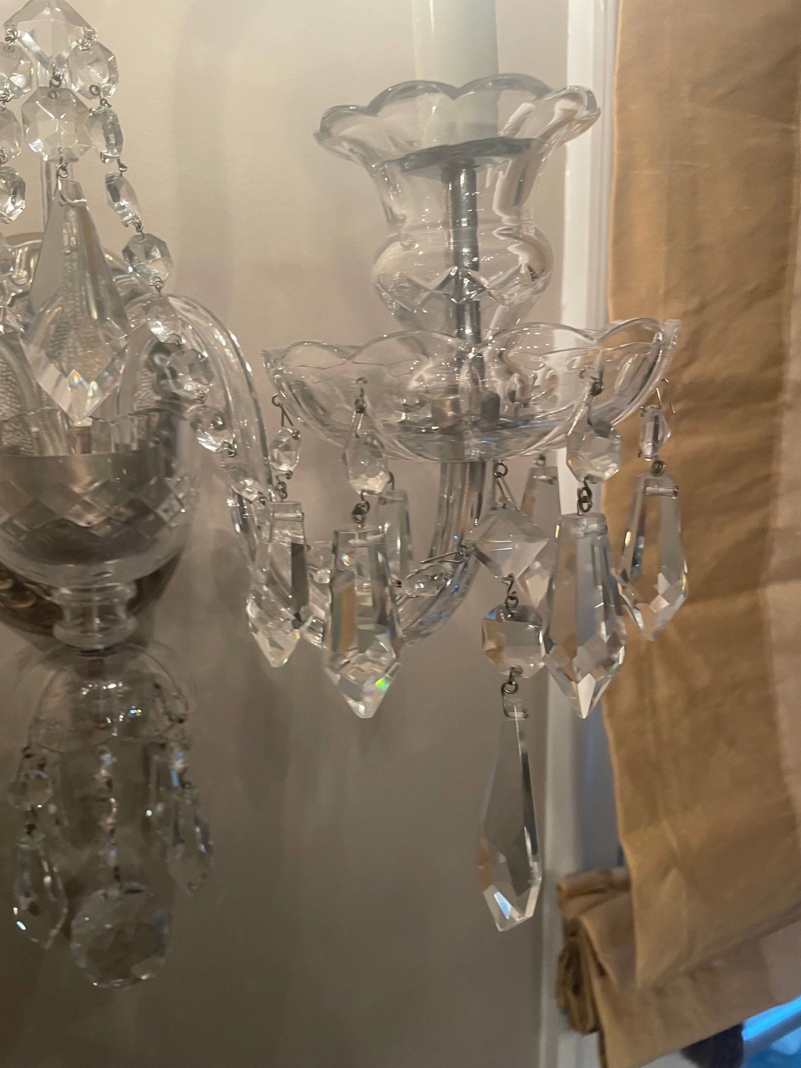 1980s Three Double Light Cut Crystals Sconces - 2
