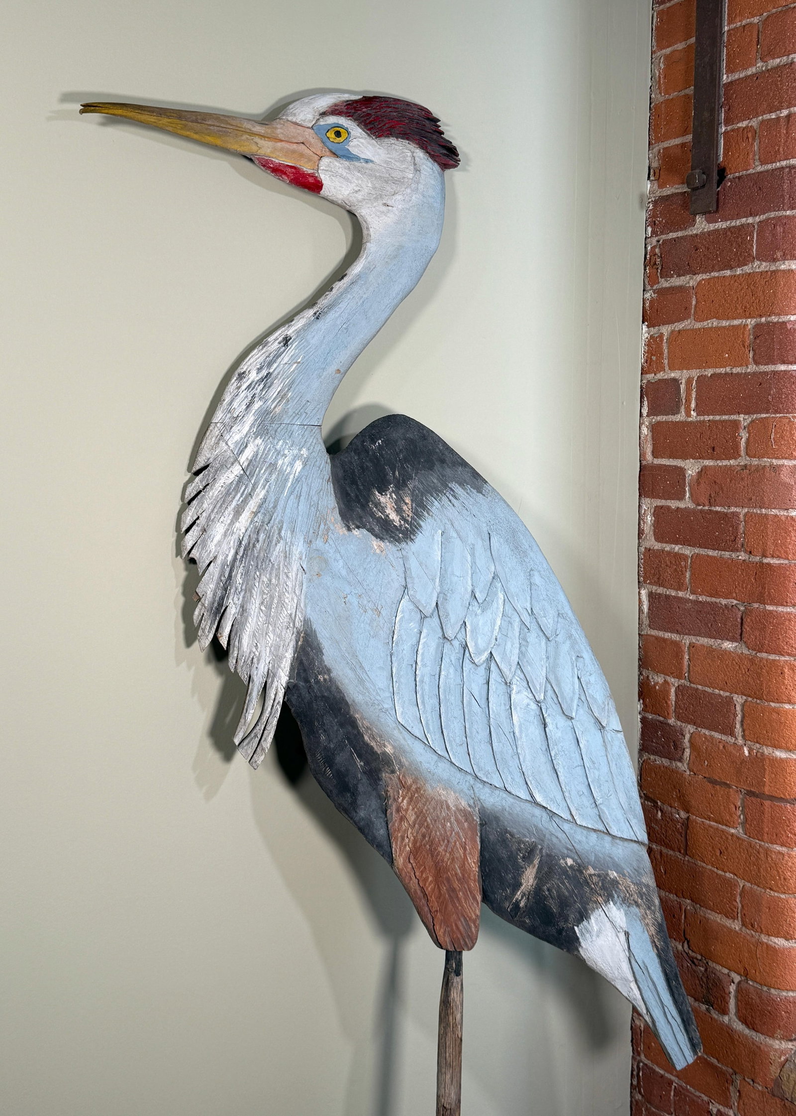 Monumental Folk Art Hand Carved & Painted Wood Blue Heron Garden Sculpture - 5