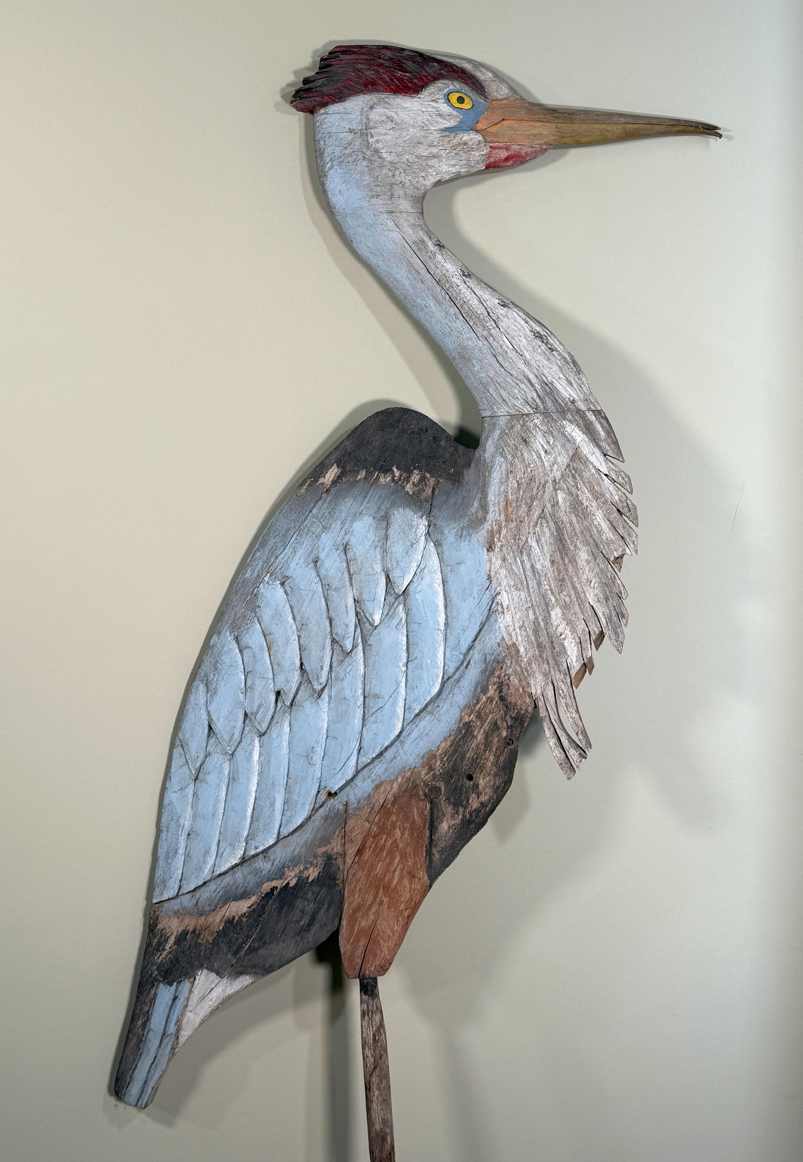 Monumental Folk Art Hand Carved & Painted Wood Blue Heron Garden Sculpture - 7