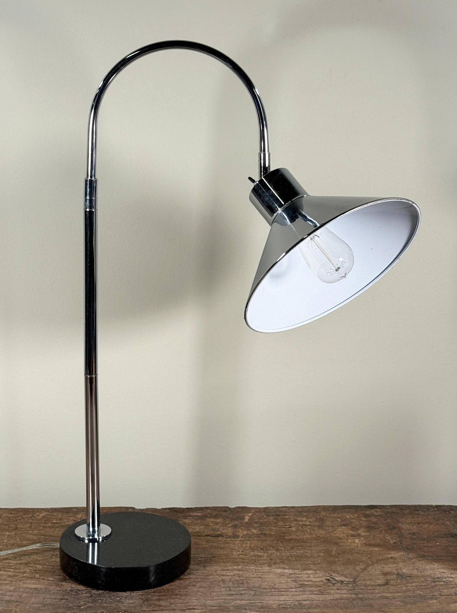 Vintage Koch & Lowy Style Chrome Gooseneck Desk Lamp With Black Granite Base - 2