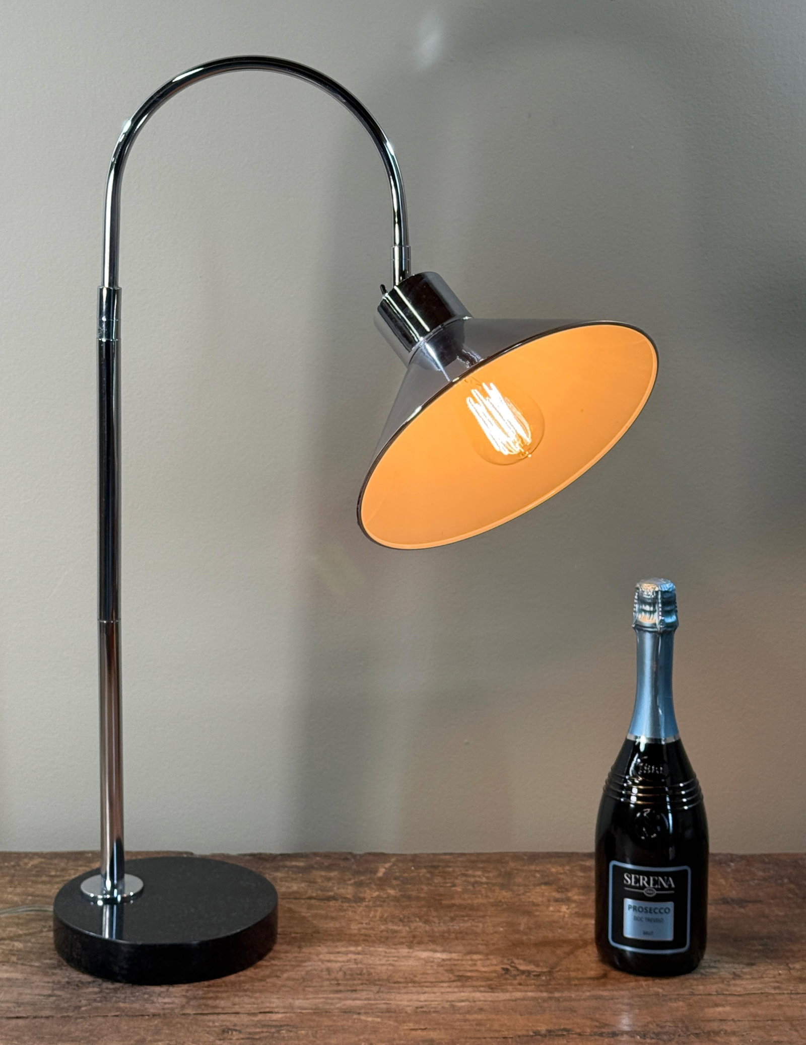 Vintage Koch & Lowy Style Chrome Gooseneck Desk Lamp With Black Granite Base - 3
